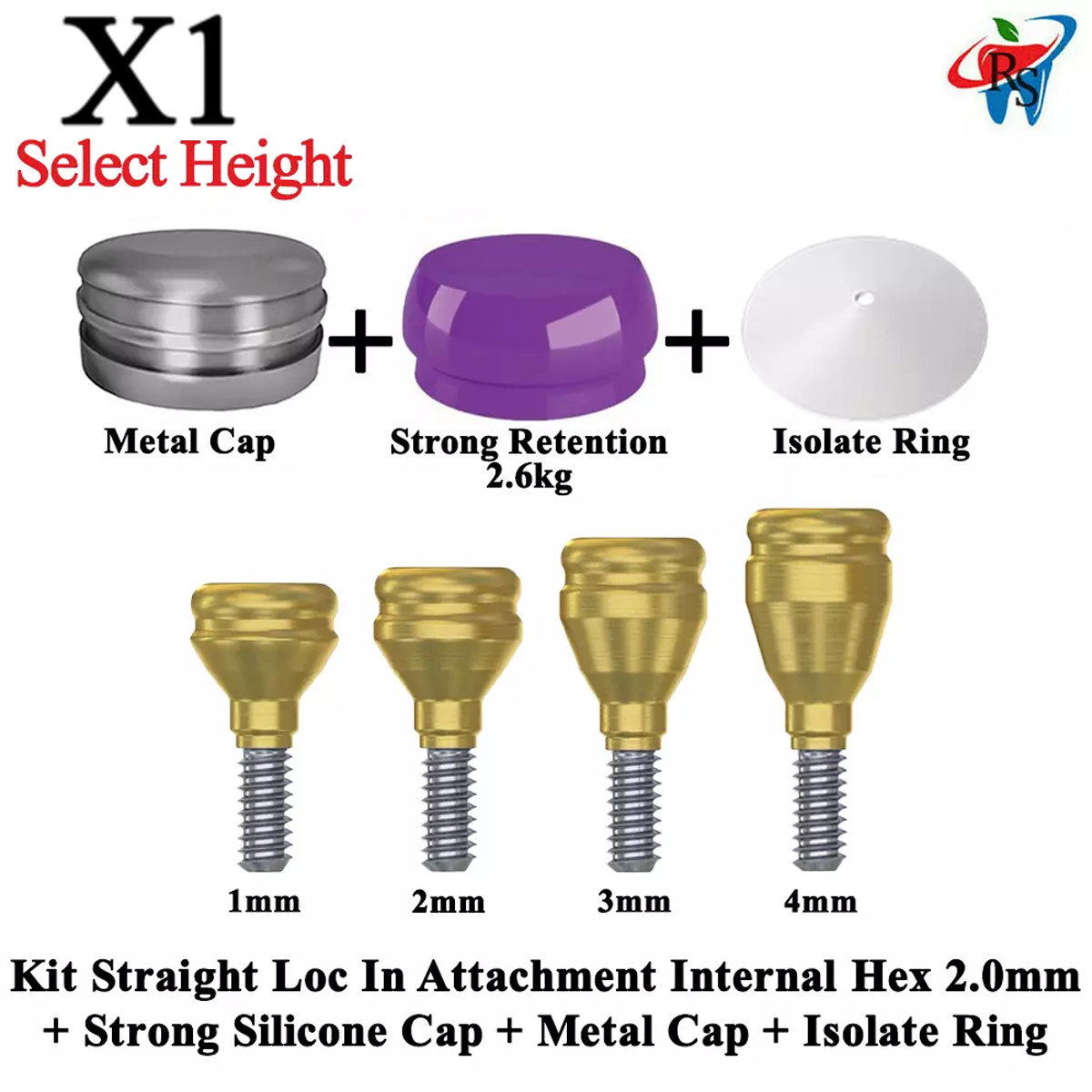 1x Kit Straight Loc In Attachment Int Hex 2.0 Strong Silicone Metal Cap Ring