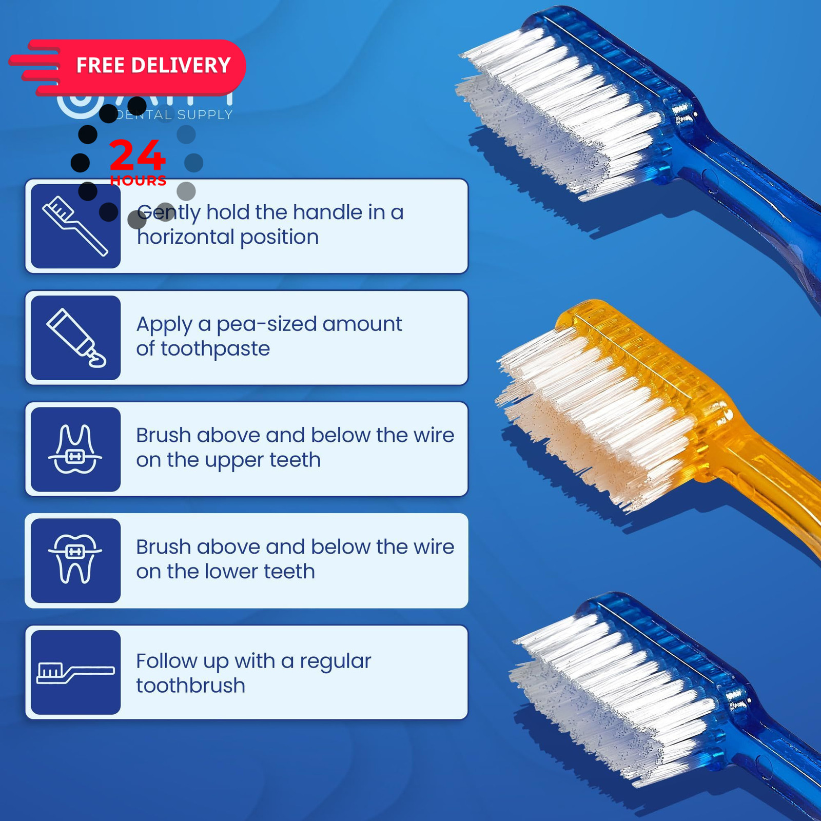 AIM DENTAL SUPPLY Toothbrush for Braces, Soft Head 1 Count (Pack of 2), Tan