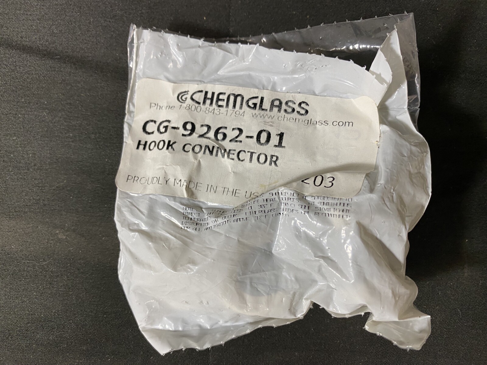 CHEMGLASS 1/2” Diameter Hook Connector CG-9262-01 (1/pk)