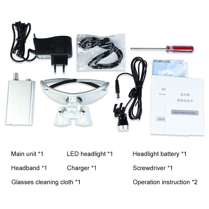 2.5X 3.5X Dentist Loupes Dental Binocular Glass Magnifier with 3W Led Light