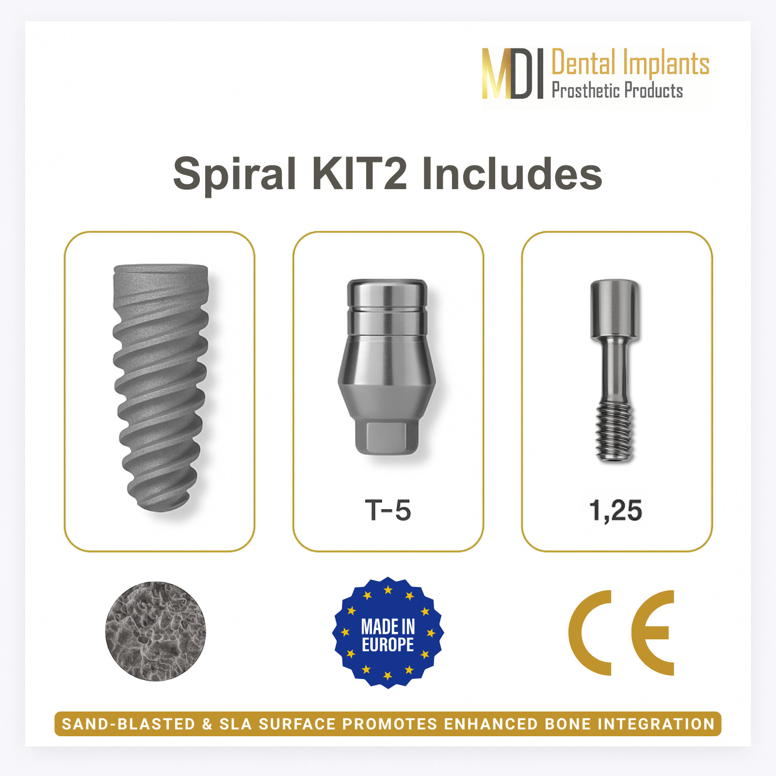Spiral Fixture KIT2 + Abutment + Healing Cap | Internal Hex 2.42mm | Dental Lab