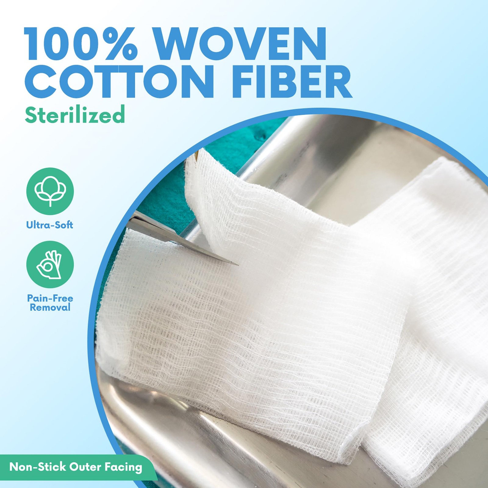 4×4 Large Sterile Gauze Pads – 100 Pack, 12-Ply Woven 4″x4″ (100 Pack), White