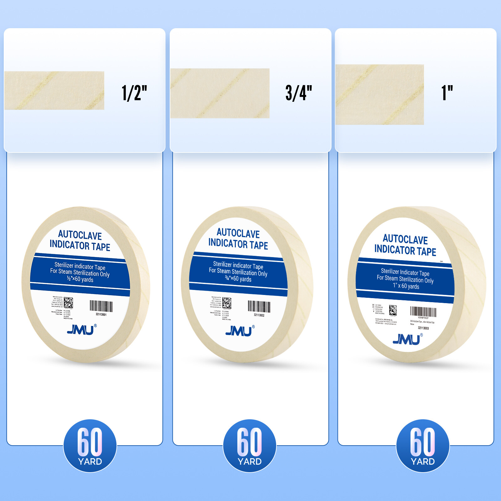 JMU Sterilization Steam Indicator Tape 1/2″ 3/4″ 1″x 60 Yard Autoclave Tape
