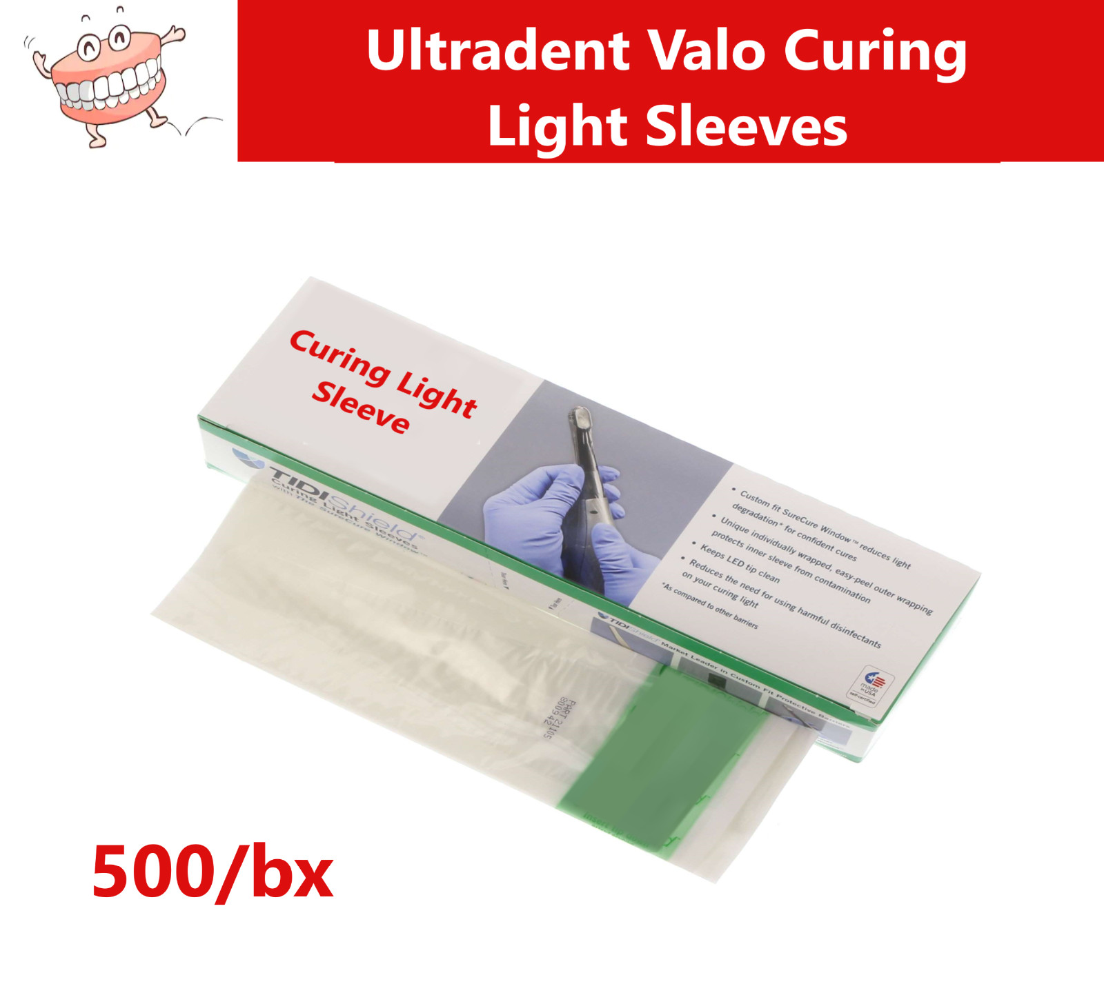 Dental Curing Light Cover Sleeve For Ultradent Valo, Plastic Covers – 500/Box