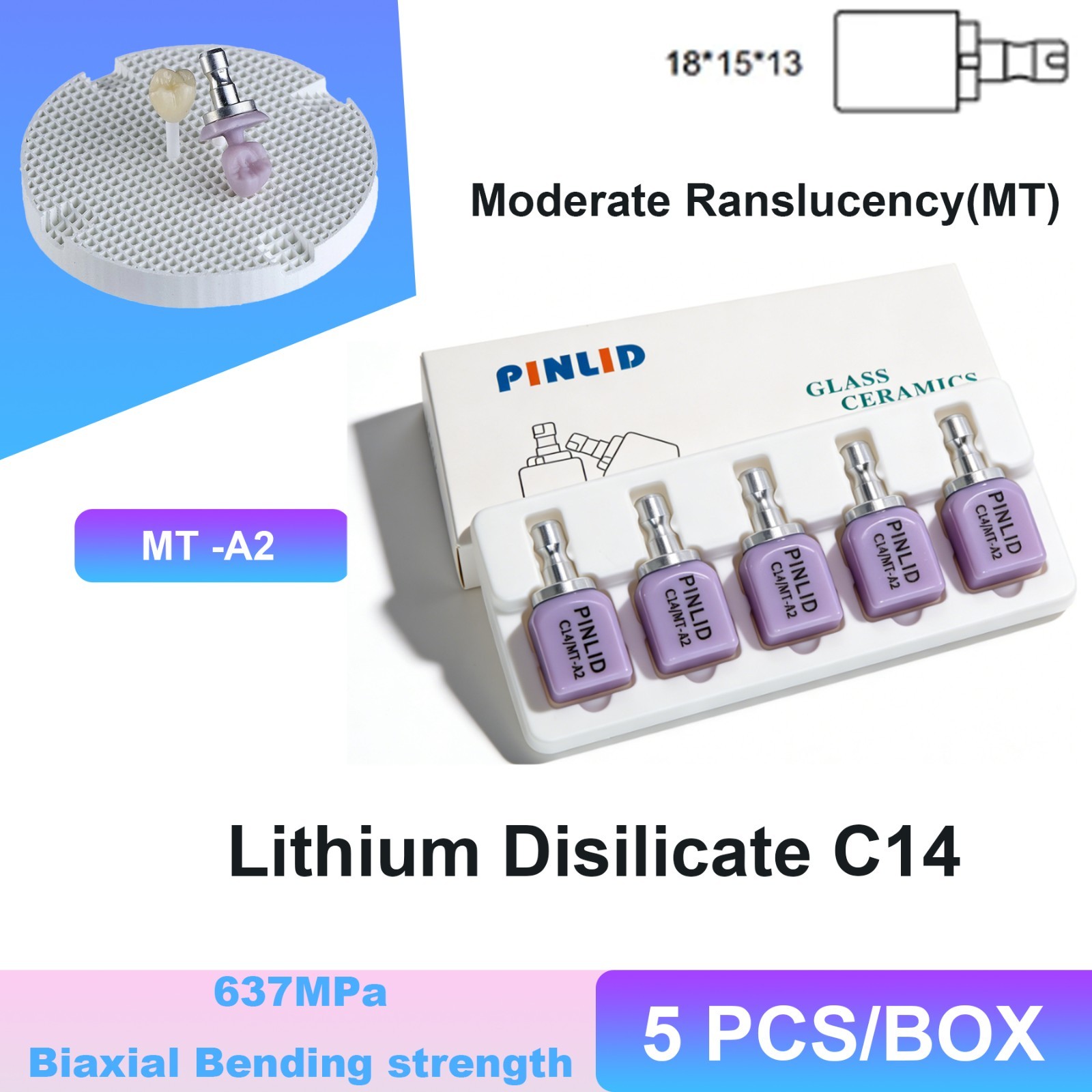 Dental Lithium Disilicate CAD CAM Glass Ceramic Blocks MT Translucency A1–BL4