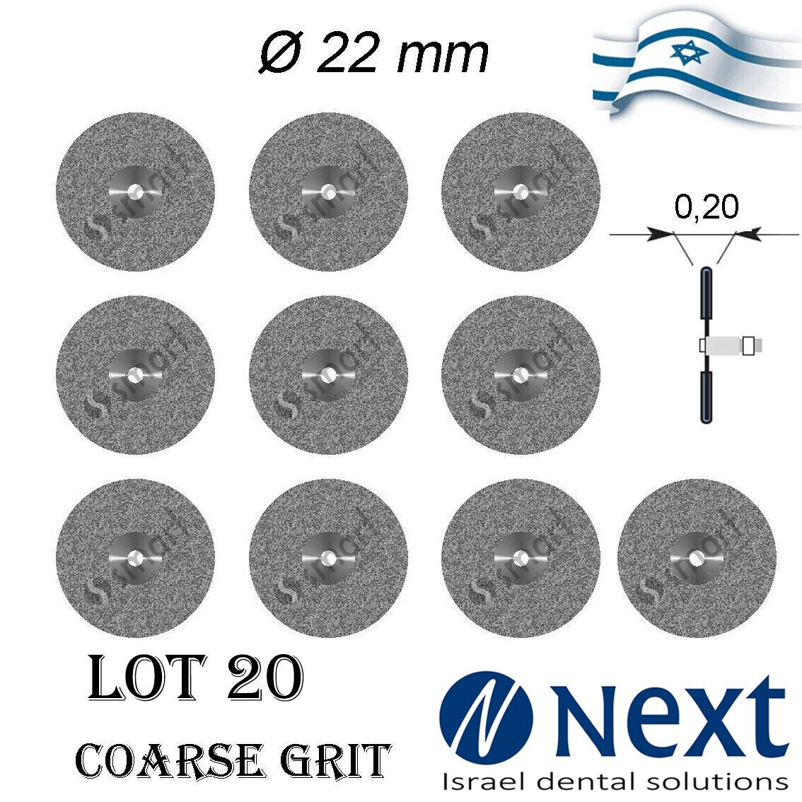 Lot X 20 Dental lab Diamond Discs Israel Made ceramic acrylic coarse grit 22 m 8