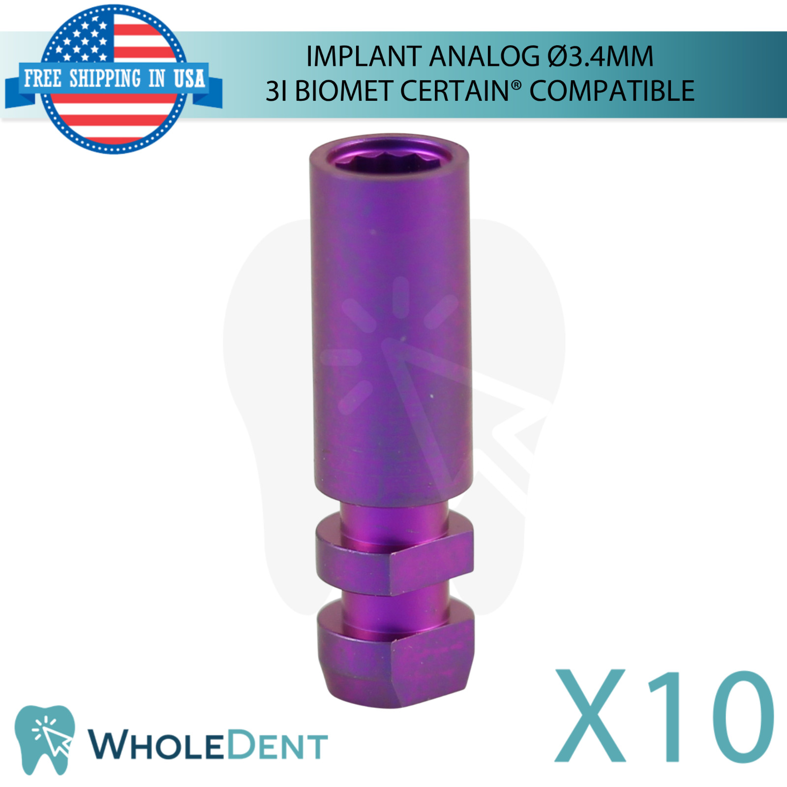 10x Dental Fixture Analog Ø3.4mm 3i Biomet Certain® Compatible Platform Lab