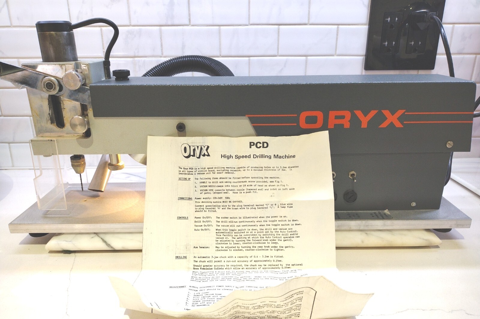 ORYX PCD Dental Lab Drill 18,000 RPM 9″ Throat Built-In Light & Vacuum 115V