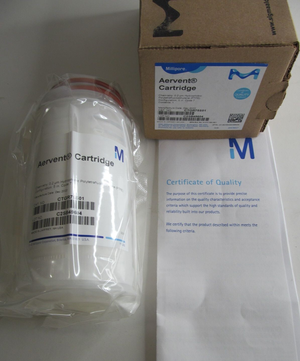 NEW MILLIPORE CTGR75S01 AERVENT CARTRIDGE FILTER STERILIZING GRADE 5in 0.2 µm