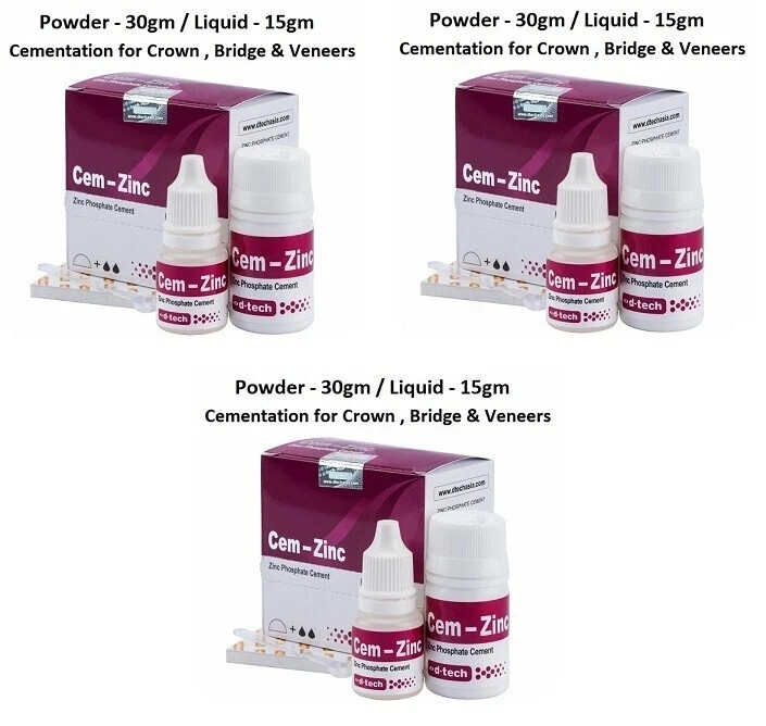 3 x D Tech Dental CEM ZINC Superior Zinc Phosphate Cement for Crown Bridges