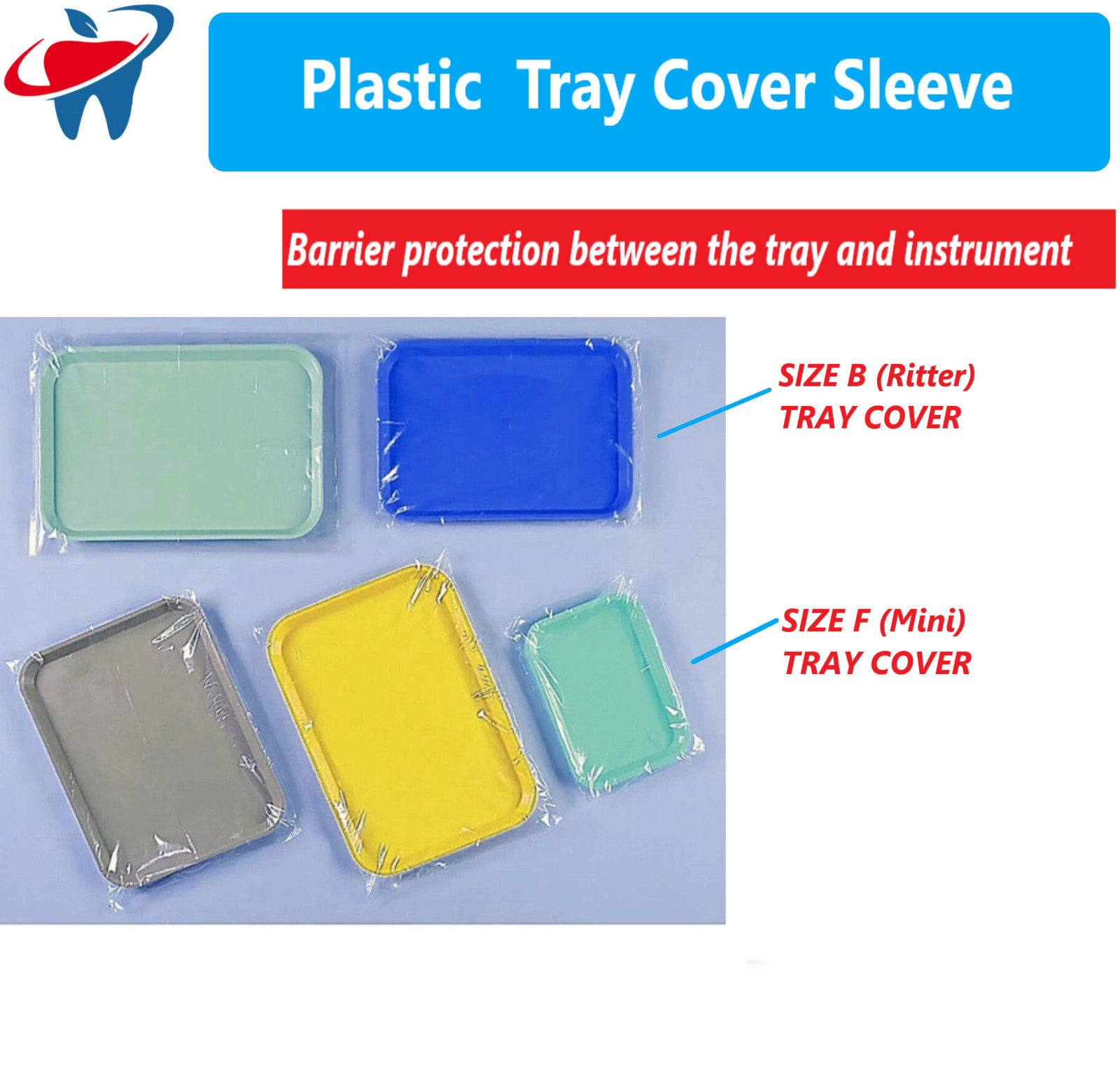 Dental Tray Sleeves For B Ritter Tray Clear Plastic Cover 10.5″ x 14″, F “Mini”