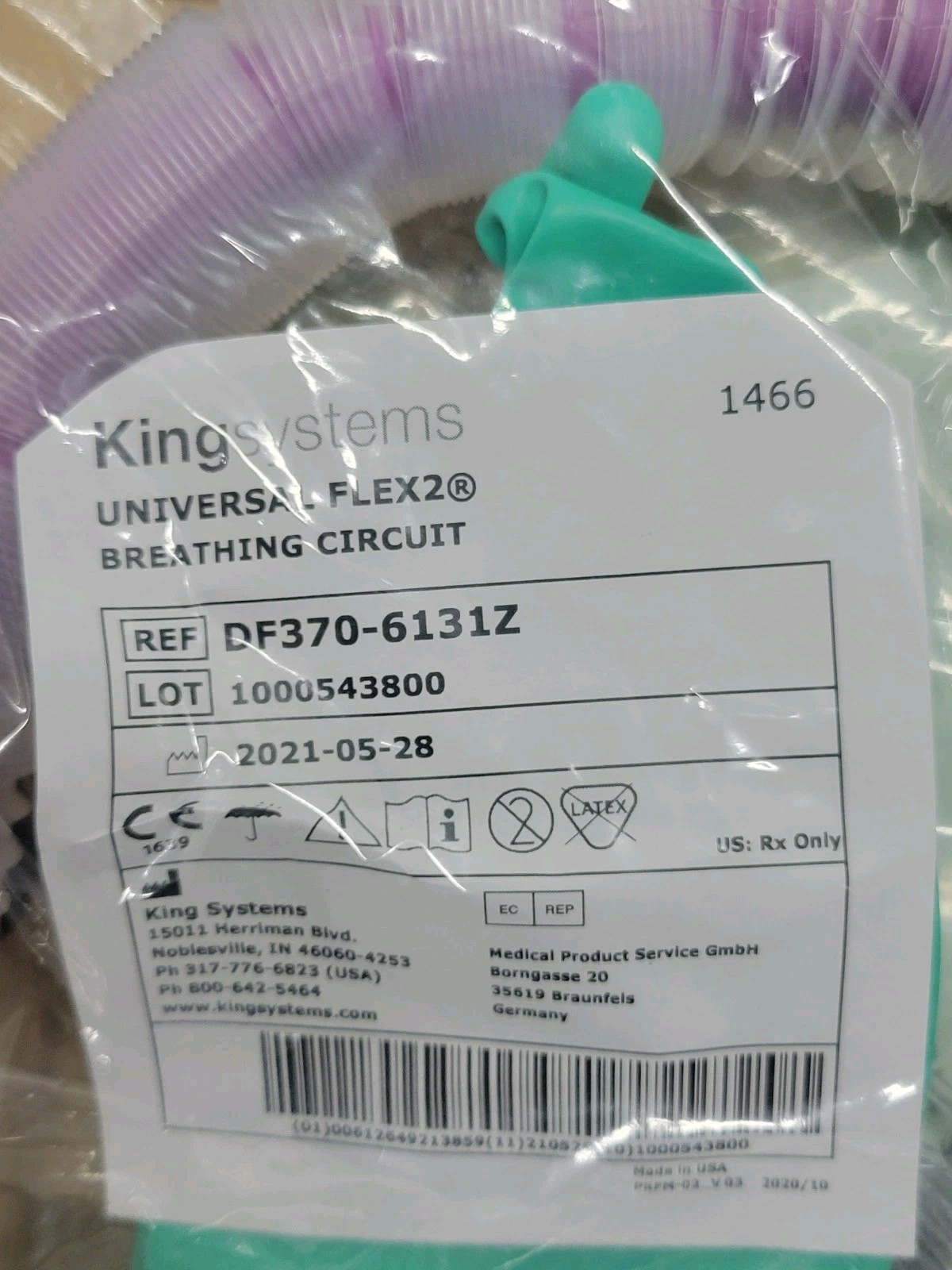 NEW – King Systems Universal Flex2 Breathing Circuit REF DF370-6131Z