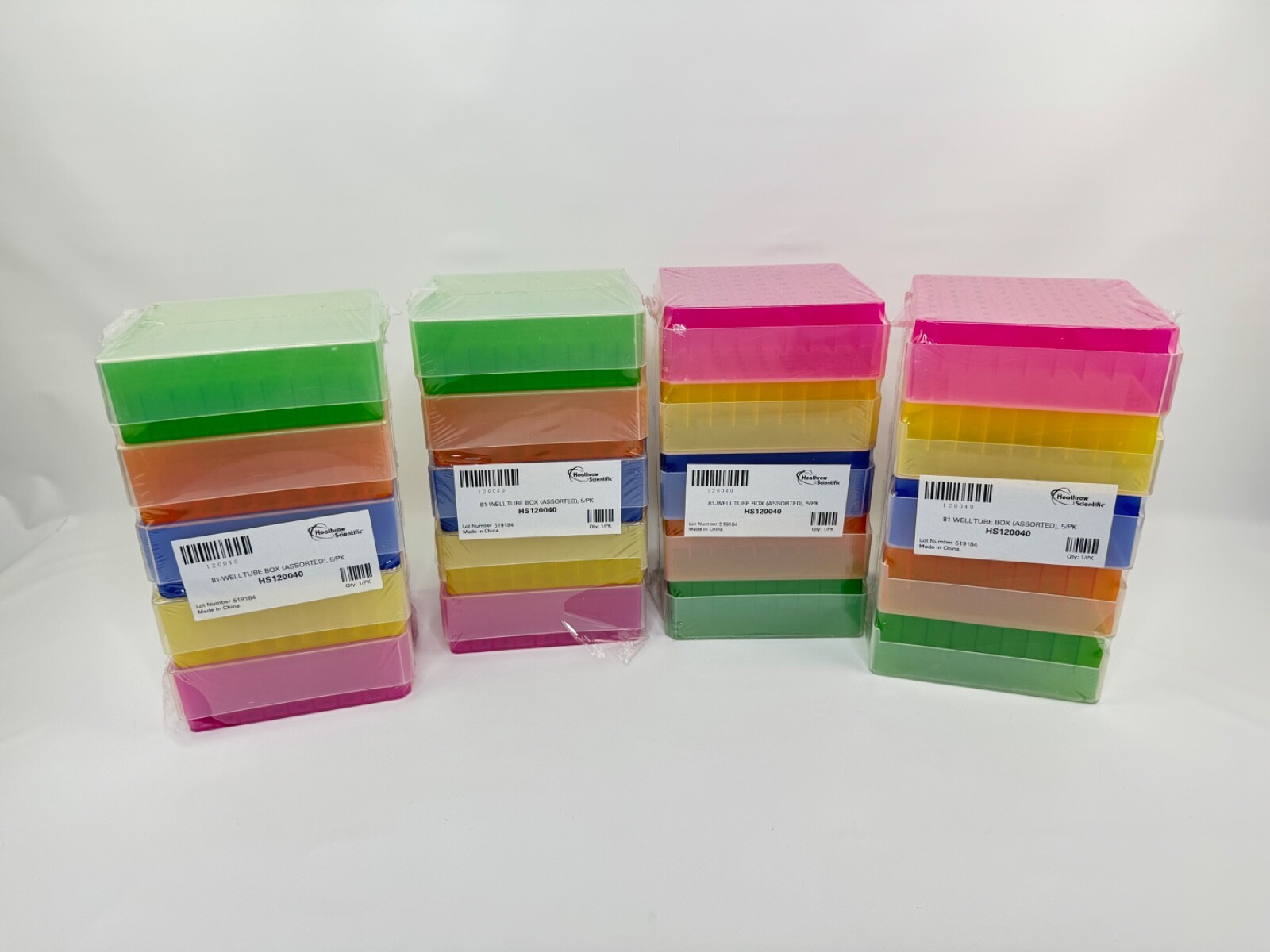 x(4) Heathrow Scientific HS120040 81-Well Tube Box (Assorted), 5/PK