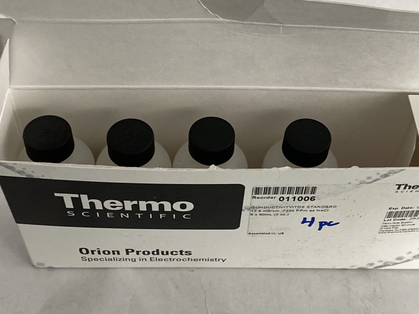 NOS (4) THERMO ORION Conductivity TDS Standard Solution 4x60mL 12.9mS/cm 011006