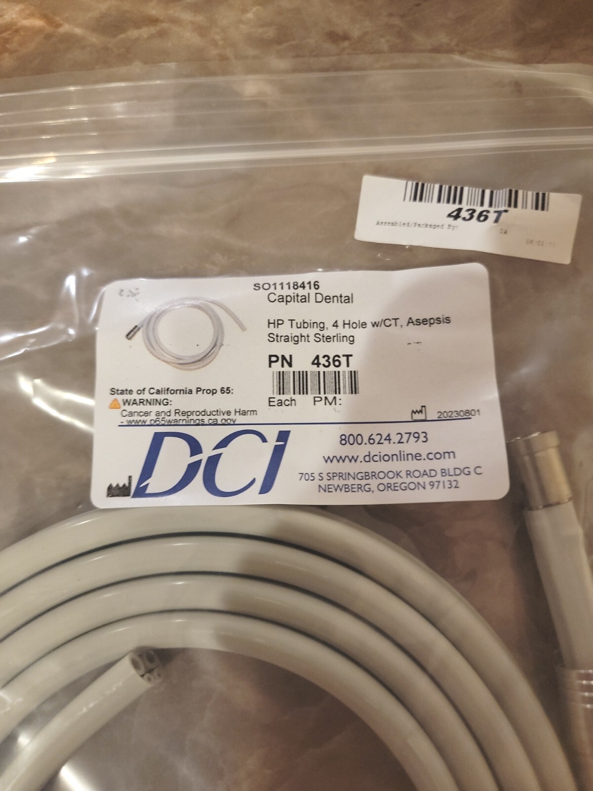 DCI 436T 4 Hole with CT, HP Tubing, Asepsis Straight Sterling