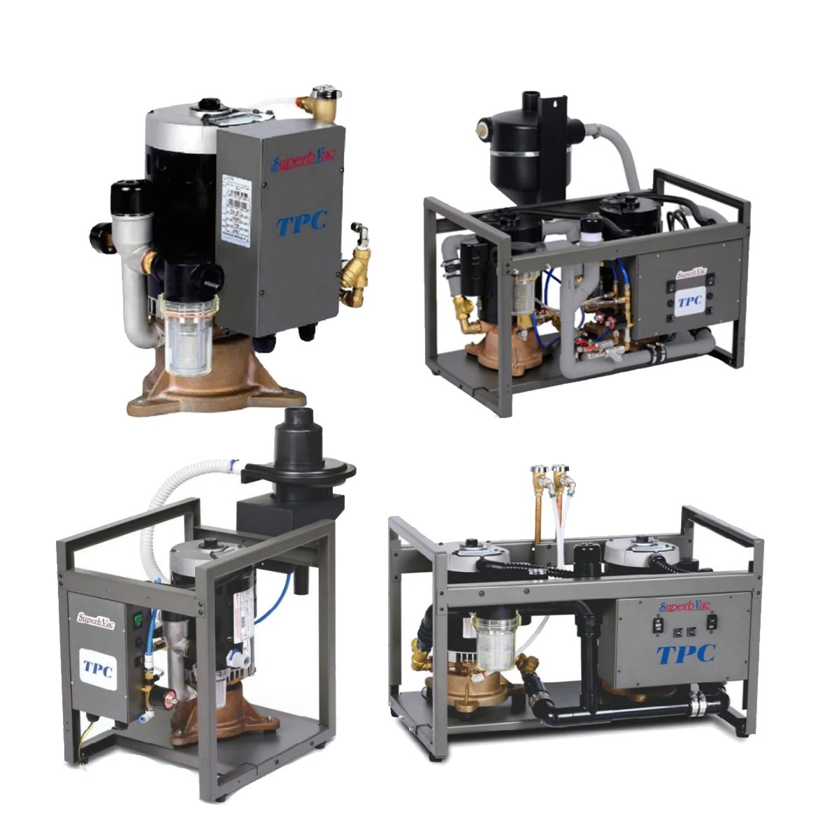 TPC WV Series Wet Ring Vacuum Single/Twin Head 1.2/2.0 HP 3-10 User 115V 230V