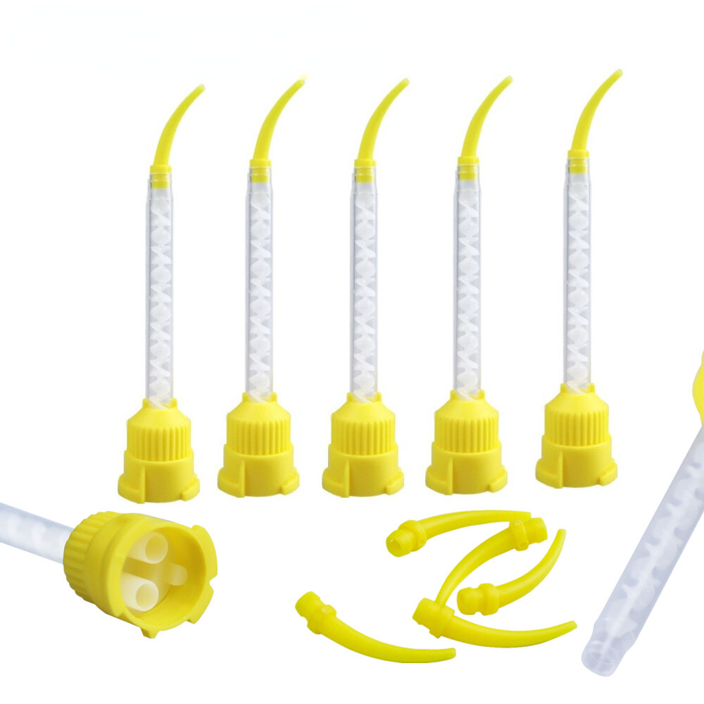 50/ 100pcs Silicon Dental Impression Material Mixing Tips Yellow Disposable Tube