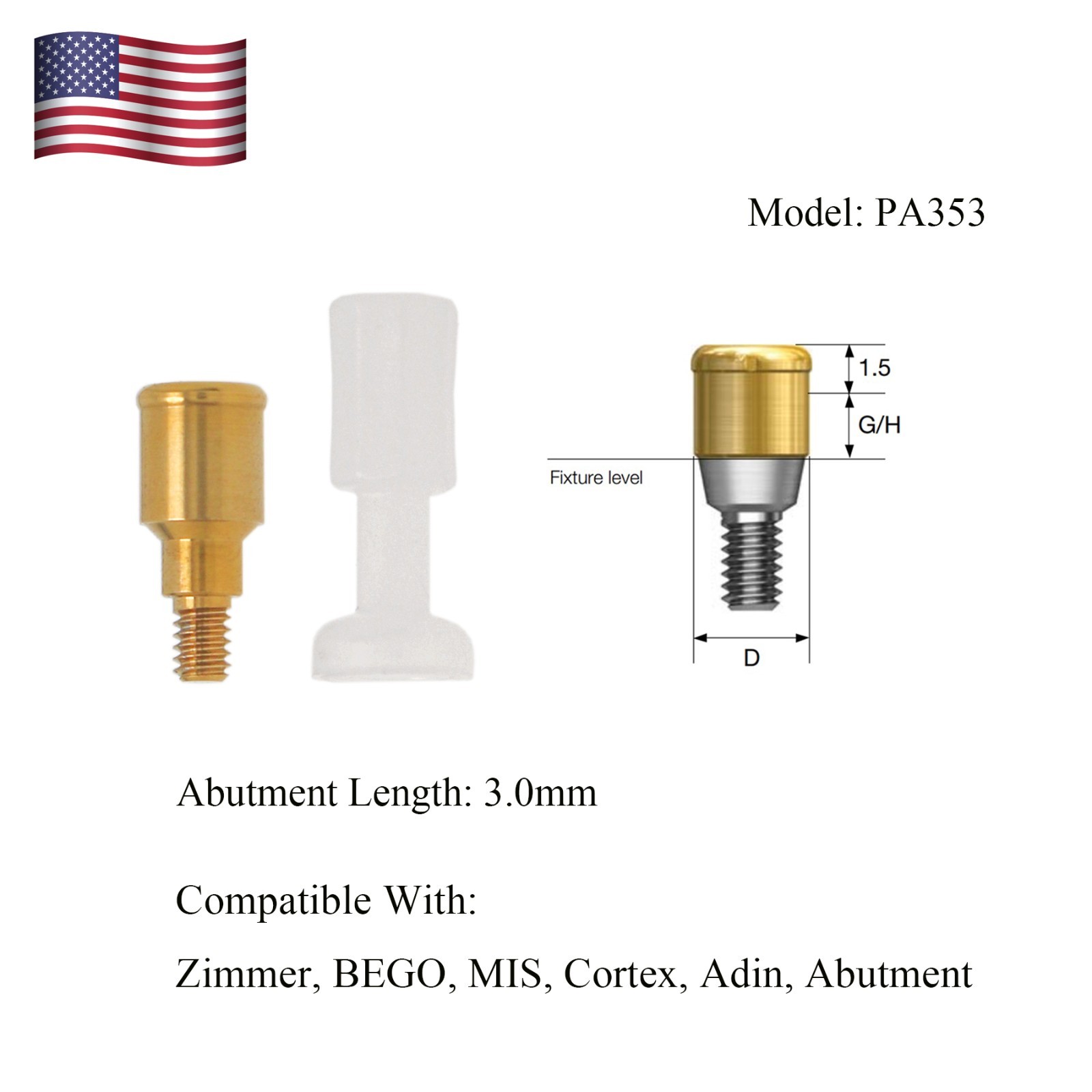 Zest Implant Locator Abutment for Zimmer Screw-Vent 3.5/4.5 Platform 1-5.0mm GH