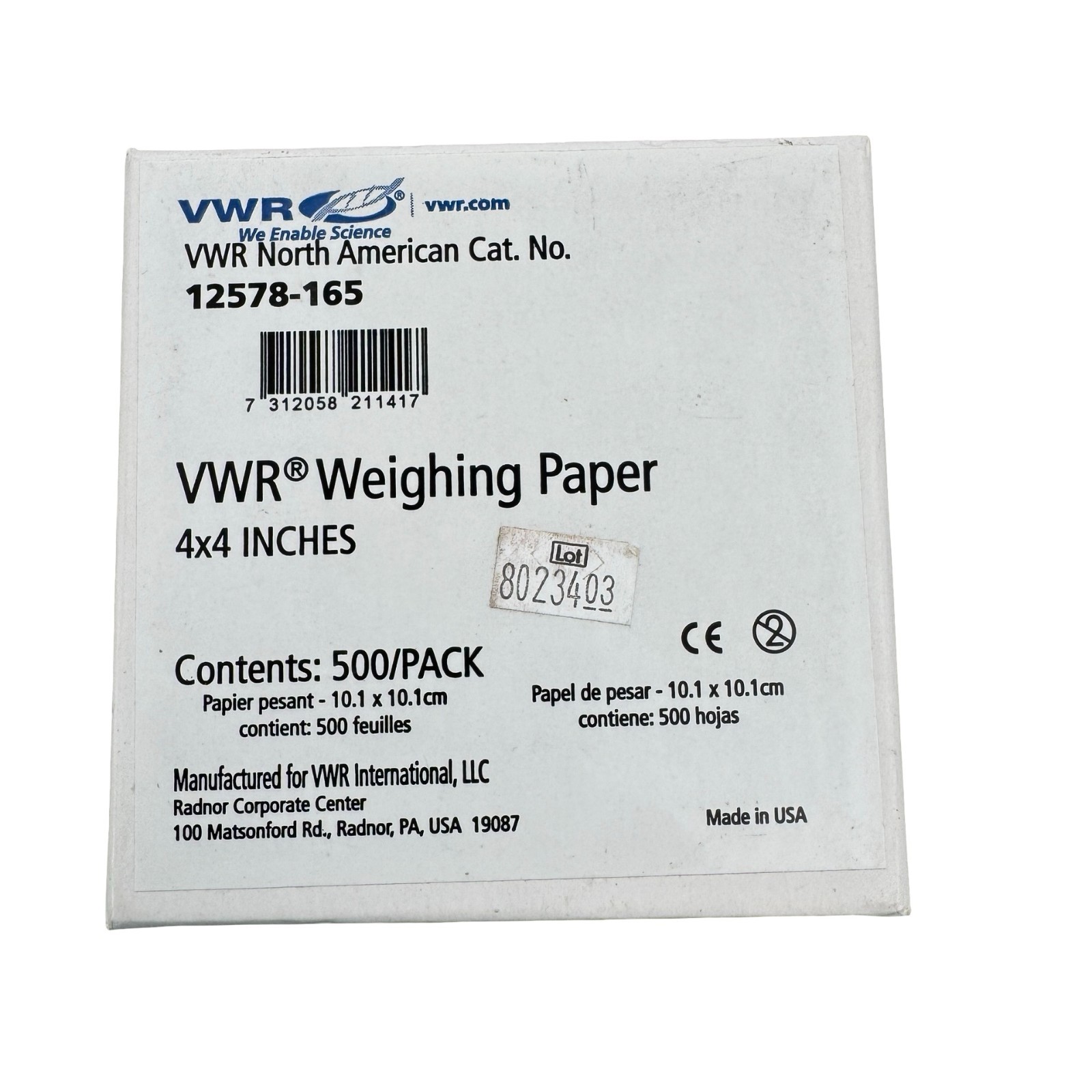 VWR 12578-165 Weighing Paper 4×4 Inches 500 Pack
