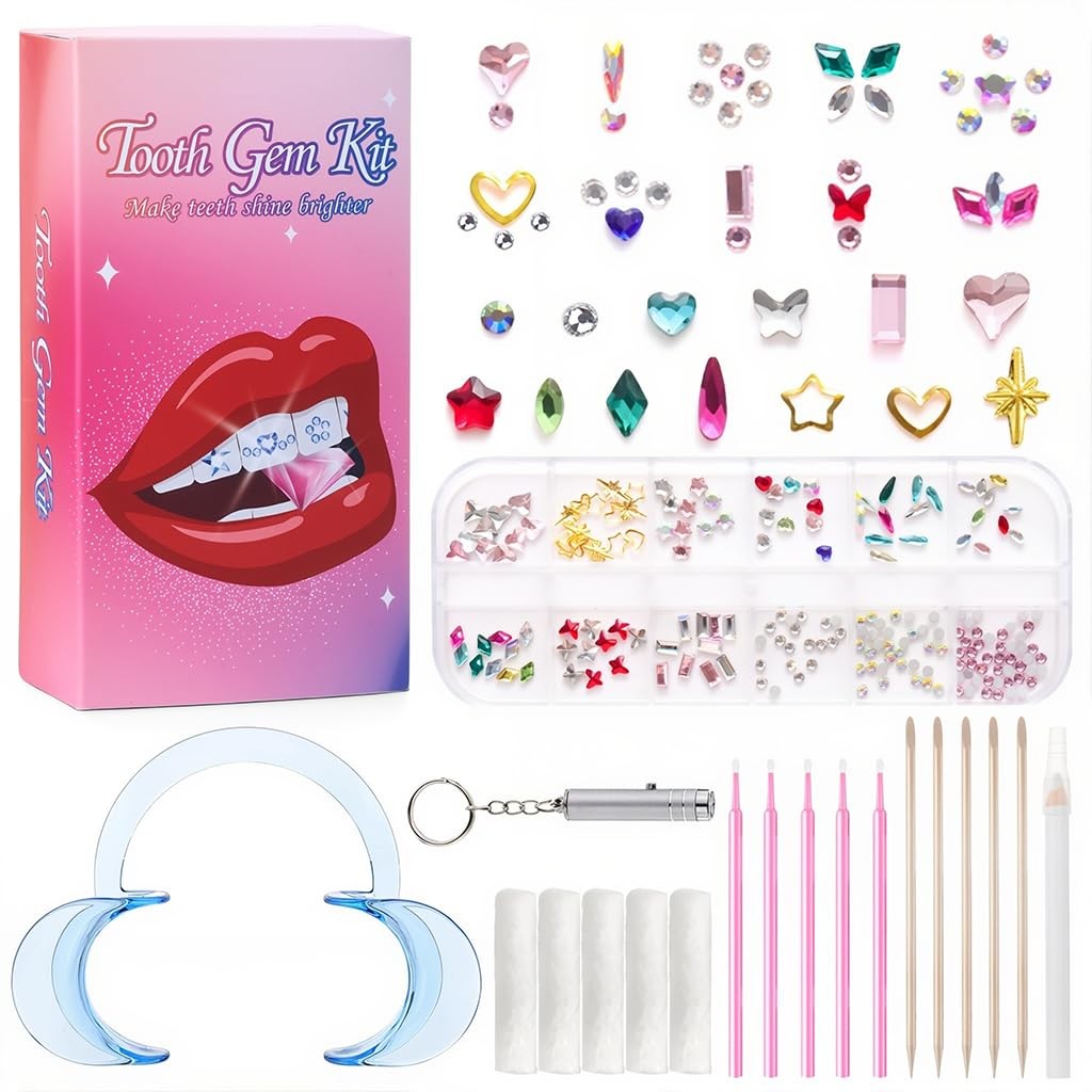MAYCREATE� Glitter Tooth Gem Kit – 12 Multicolor Gems & Full Accessories
