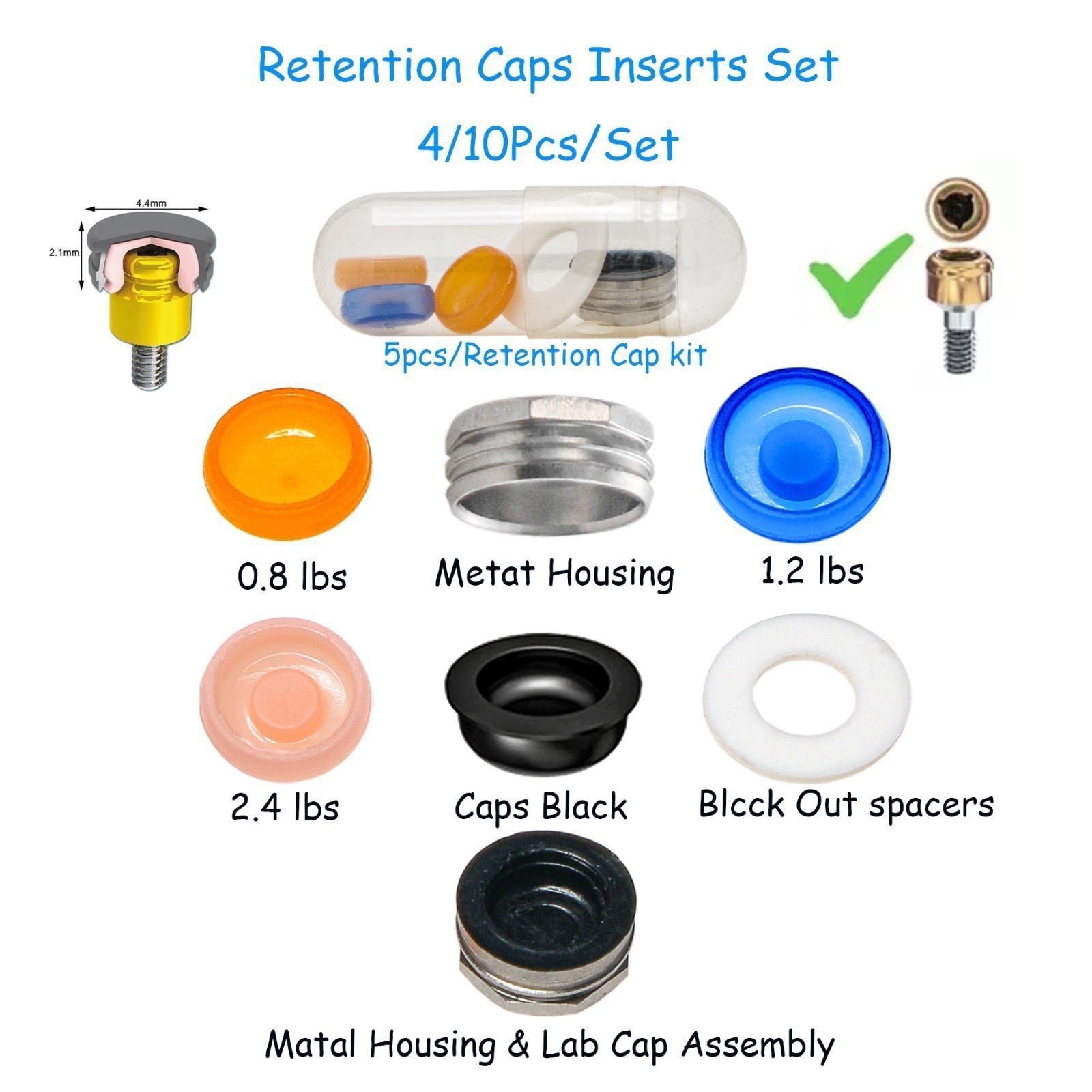 20Pcs Dental Overdenture Locator Implant Abutment Retention Cap Inserts Set