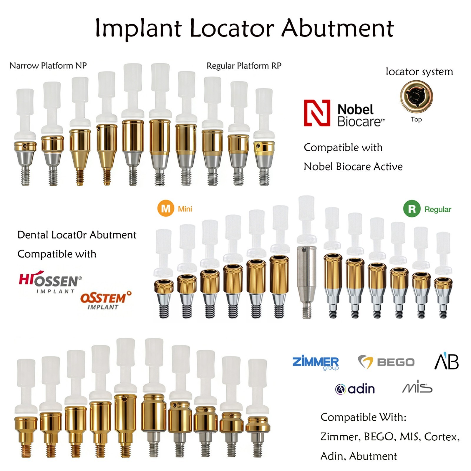 US Dental Locator Attachment Abutment for Hiossen/Nobel Biocare/Zimmer/Bego/Mis