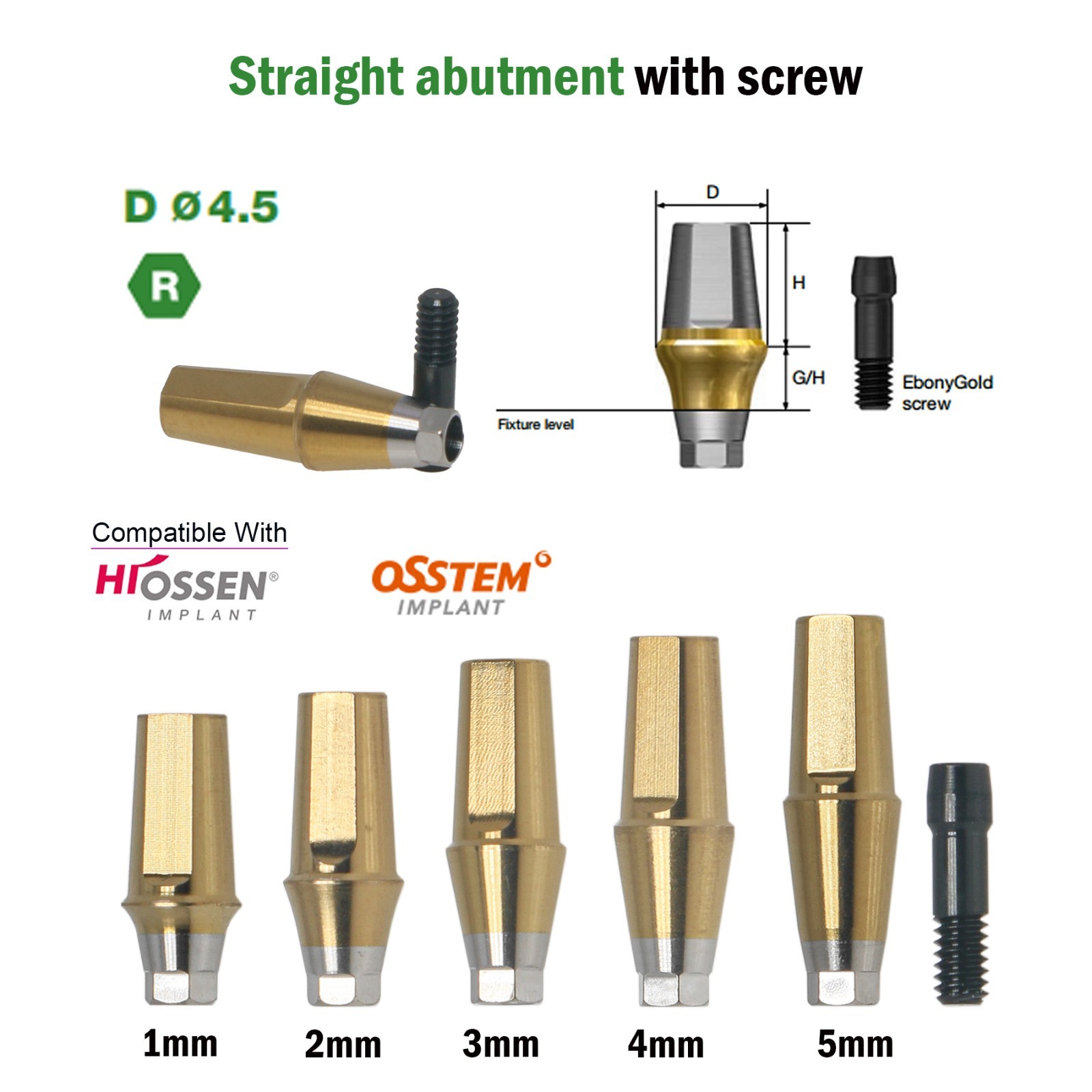 Titanium Straight Cemented Abutment D4.5/5.0/6.0 For Osstem Hiossen TS Regular