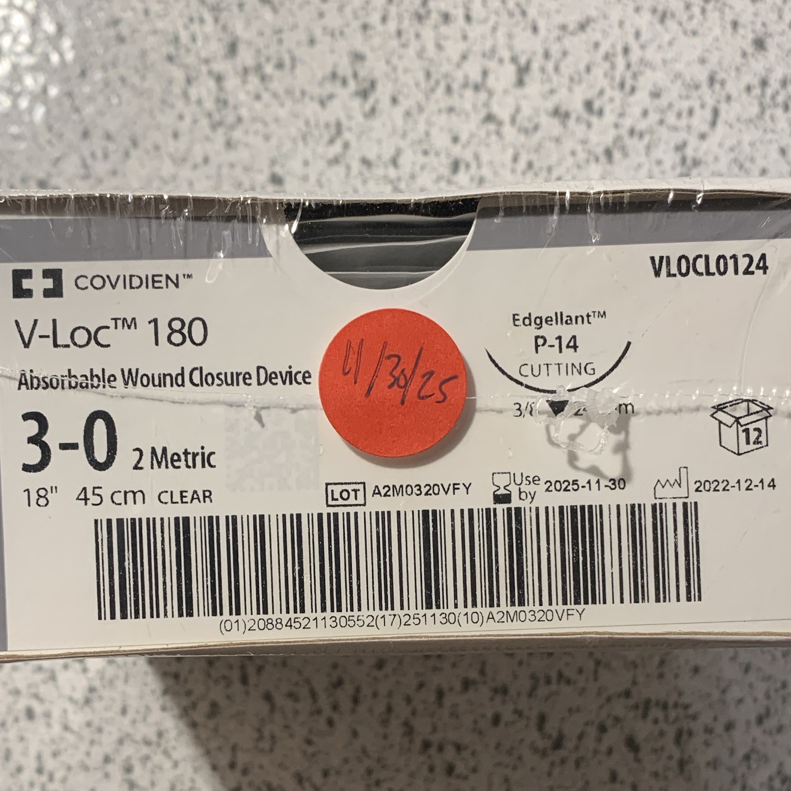 Covidien V-Loc 180 Absorbable Wound Closure 3-0 45cm Clear VLOCL0124