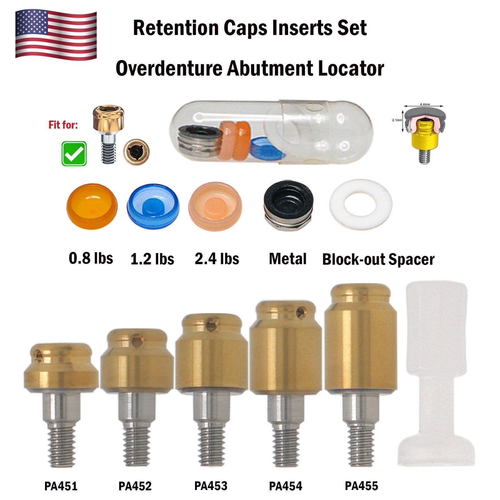 Dental 3.5/4.5mm Locator Attachment For Zimmer Screw-Vent system Abutment