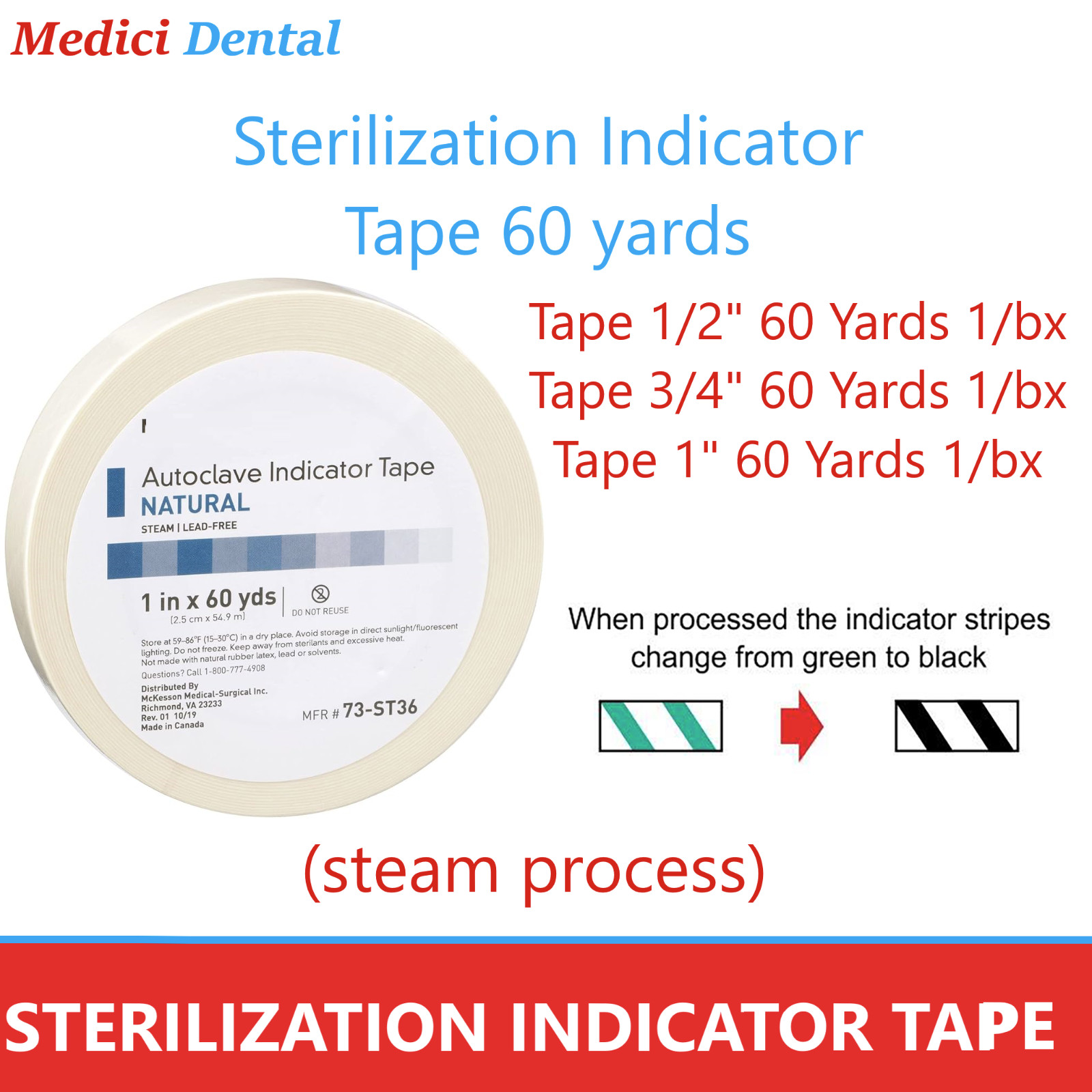 5 x Dental Autoclave Tape Sterilization Indicates Tape 1/2″ x 60Yd, 3/4″ x 60Yd