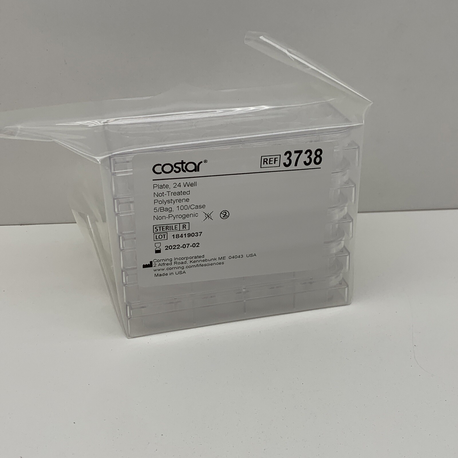 (100-Pack) Corning 3738 Costar Not Treated 24-Well 3.4 mL Plate, Sterile EXPIRED