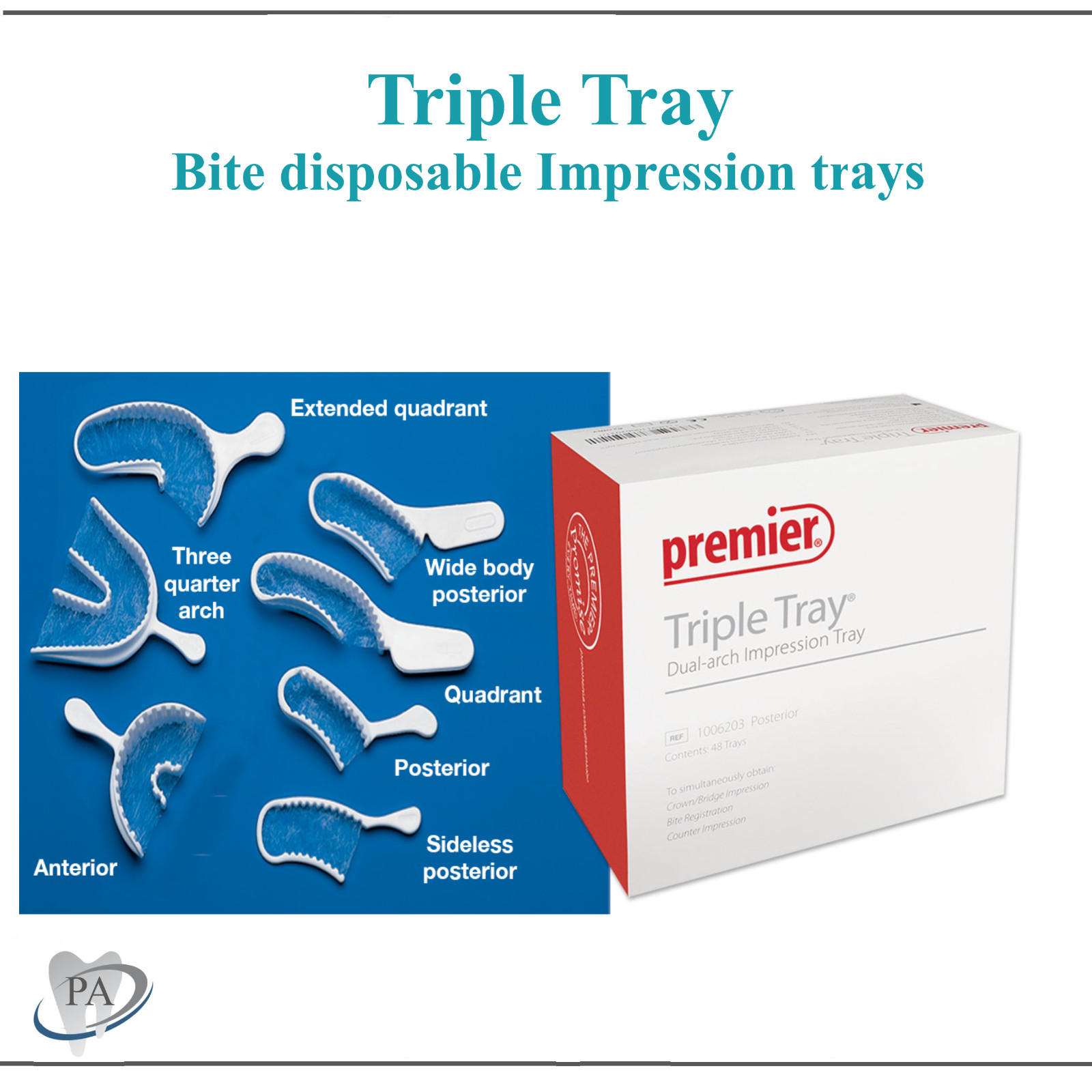Dental Premier Triple Tray Bite Registratoin Impression Trays Extended Quadrant