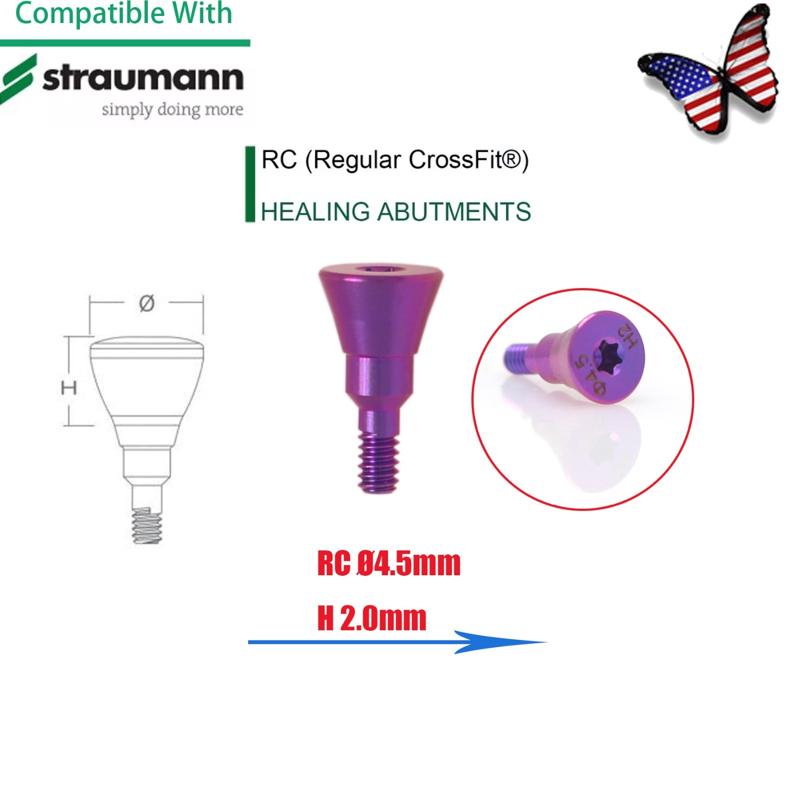 Dental Healing Abutment Cap/Closure Cover Screw Fit Straumann Cross Bone Level