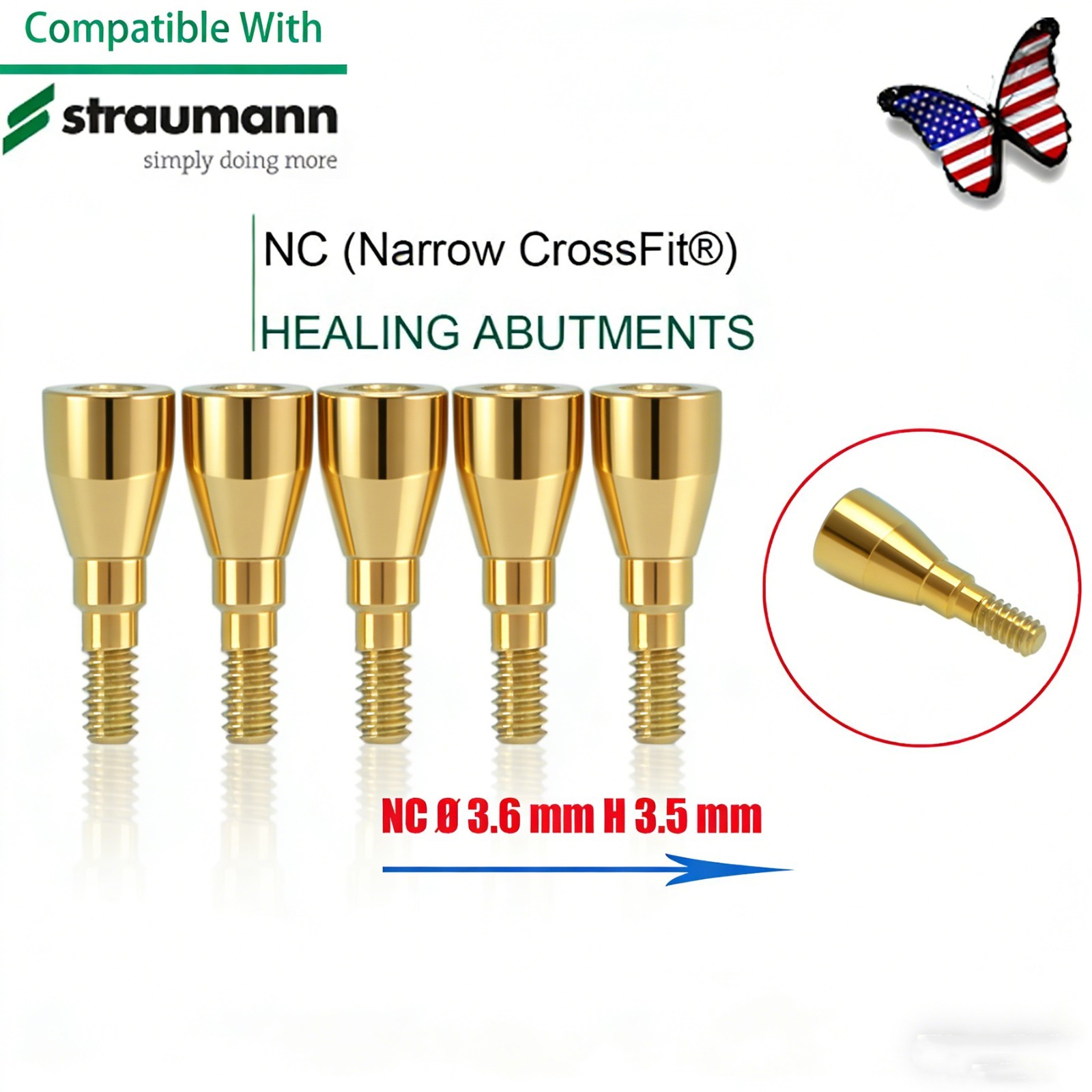 US 5Pc Fit Straumann Titanium NC Healing Abutment & Closure Cover Cap ITI BL/BLT