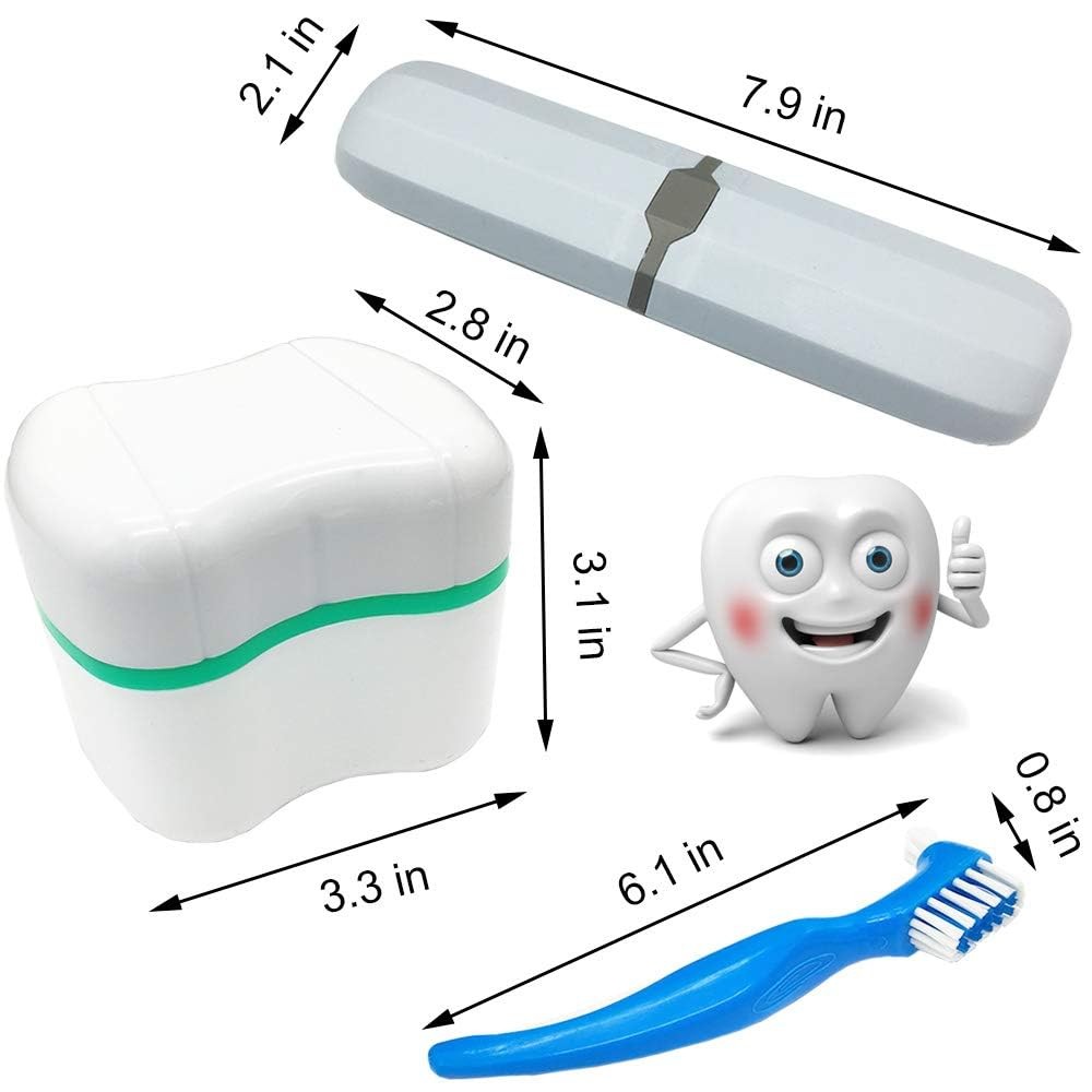 11 Pcs Denture Case Kit, 2 Retainer Holder Boxes with Drainage Design, 2 Blue