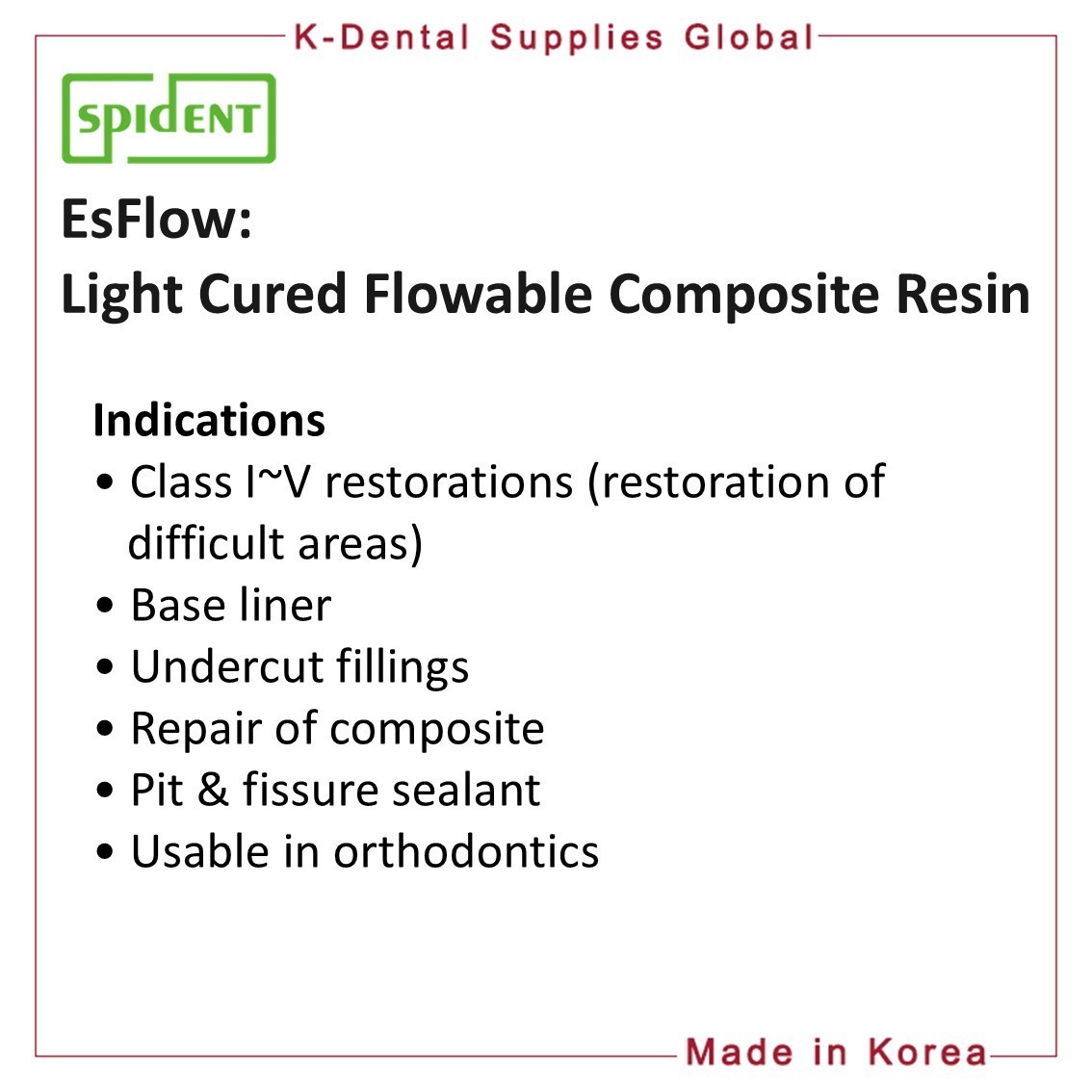 Spident EsFlow Dental Light Cured Flowable Composite 2g x 2ea