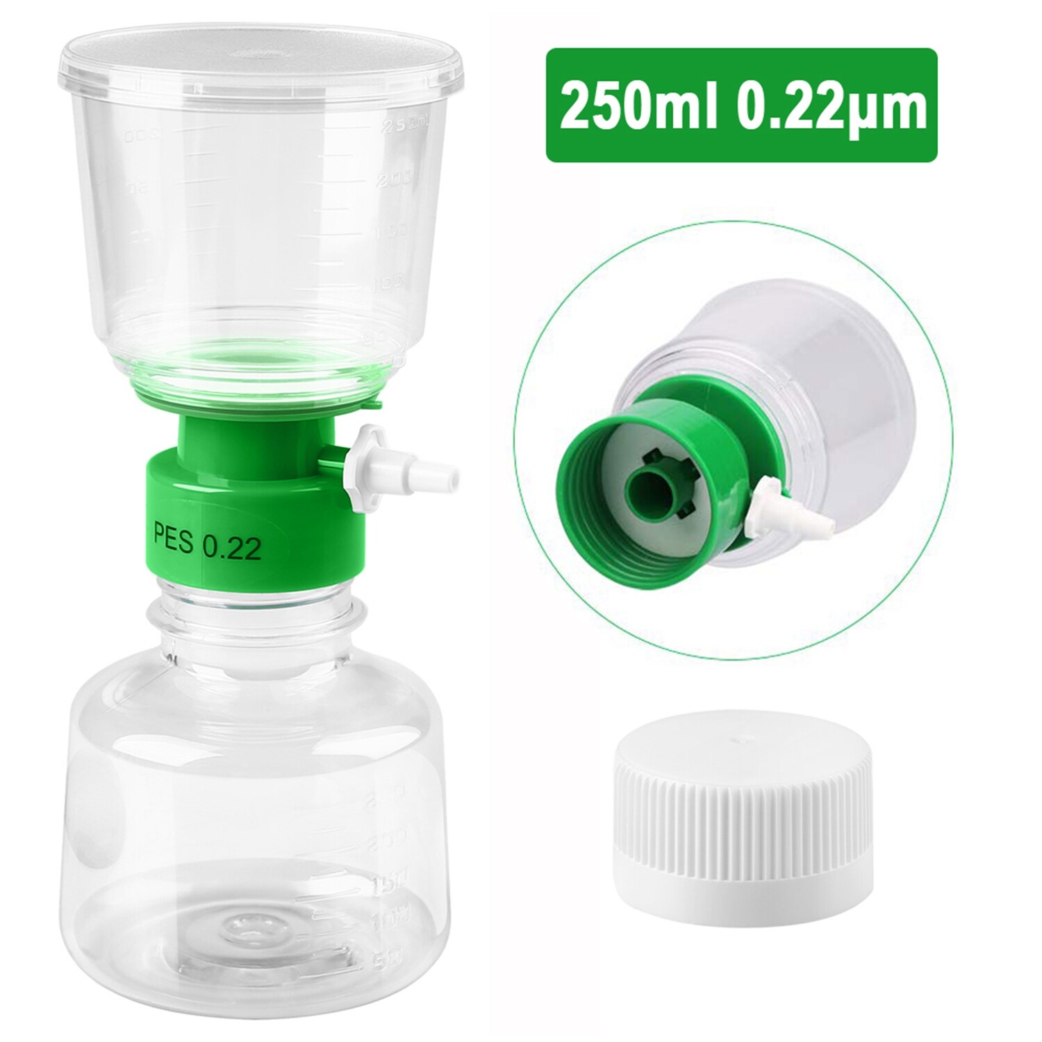 250mL Bottle Top Vacuum Filter Units 0.22um Pore Size PES Membrane