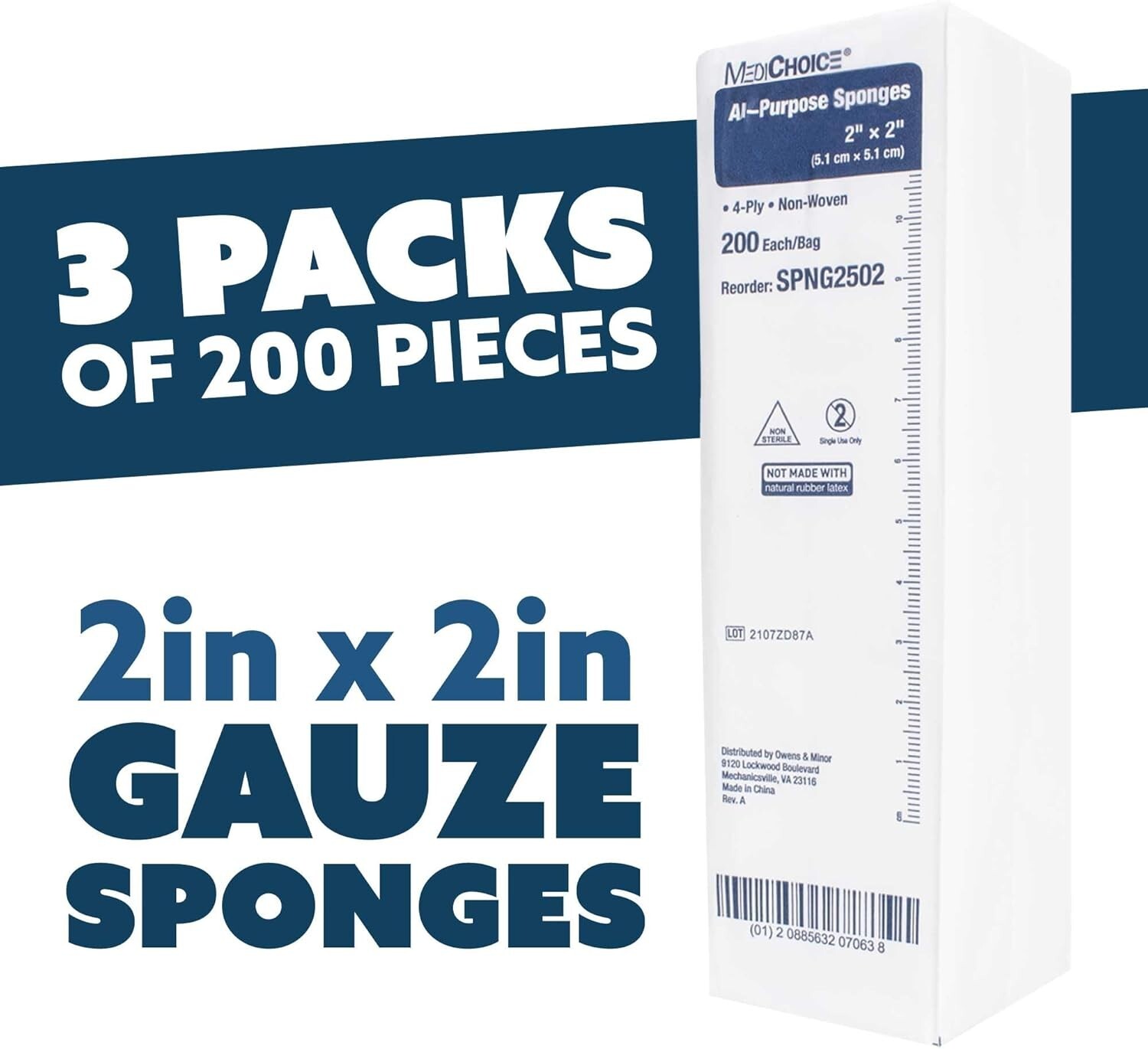 Non-Woven Gauze Sponges, Gauze Pads, Non Sterile, 2″ X 2″ 4-Ply, 600/Case