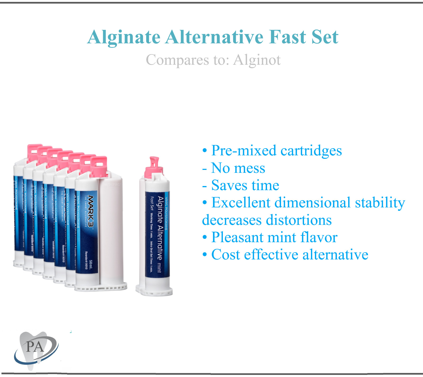 Dental Alginate Substitute Alternative 50mL Cartridges, Fast Set – Mint