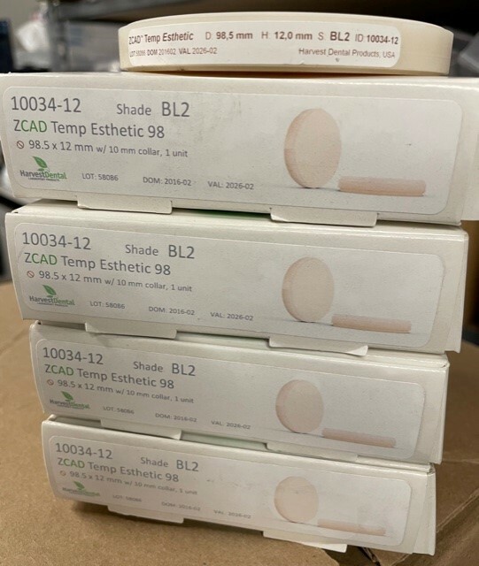 HARVEST Dental ZCAD Temp Esthetic 98,5mm 12-20mm Various shades milling disc