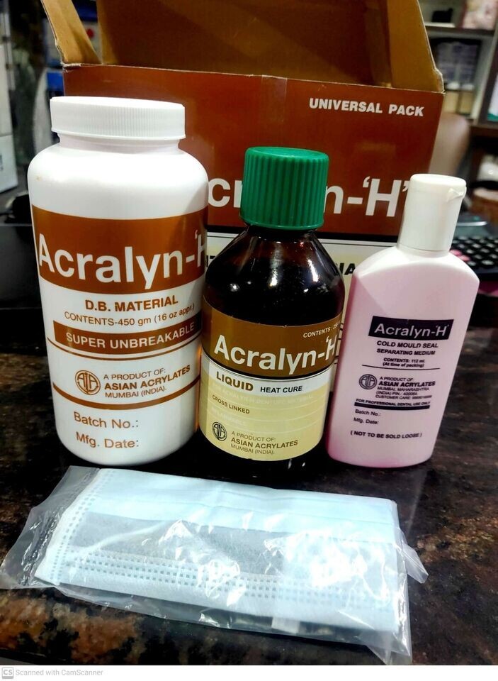 Dental Acralyn H Unbreakable Heat Cure Denture Material-Powder 450g Liquid 225ml
