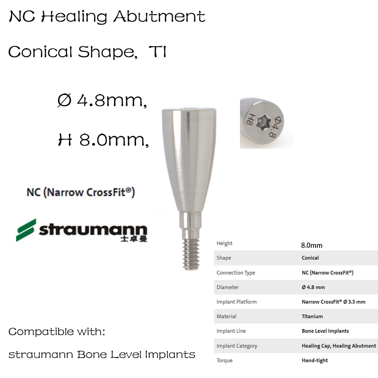 NC Dental Healing Abutment Healing Closure Narrow for Straumann ITI Bone Level