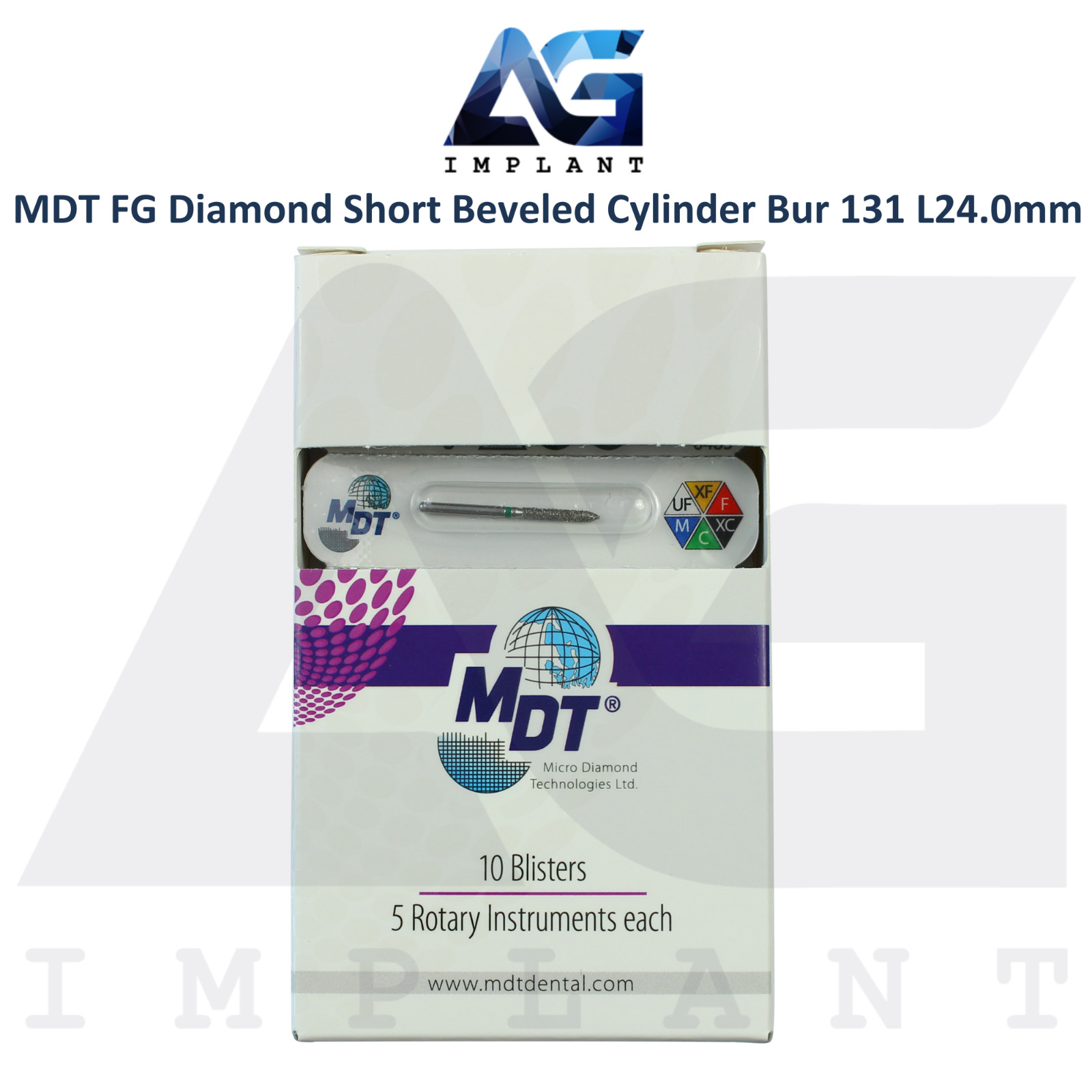 MDT Dental FG Diamond Coated Short Beveled Cylinder Bur 131 L24.0mm Shaping Tool