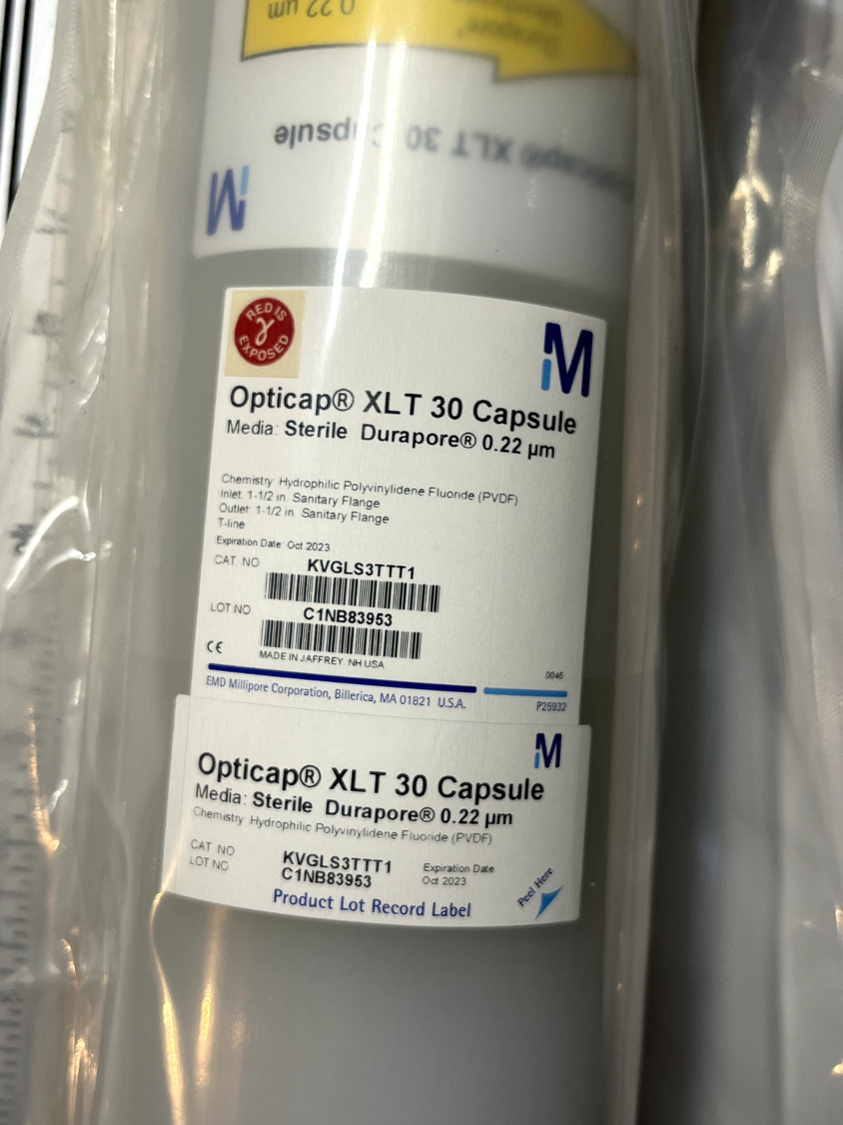 Millipore Opticap XLT 30 Capsule, KVGLS3TTT1, Durapore 0.22 μm, Expire 08/2023