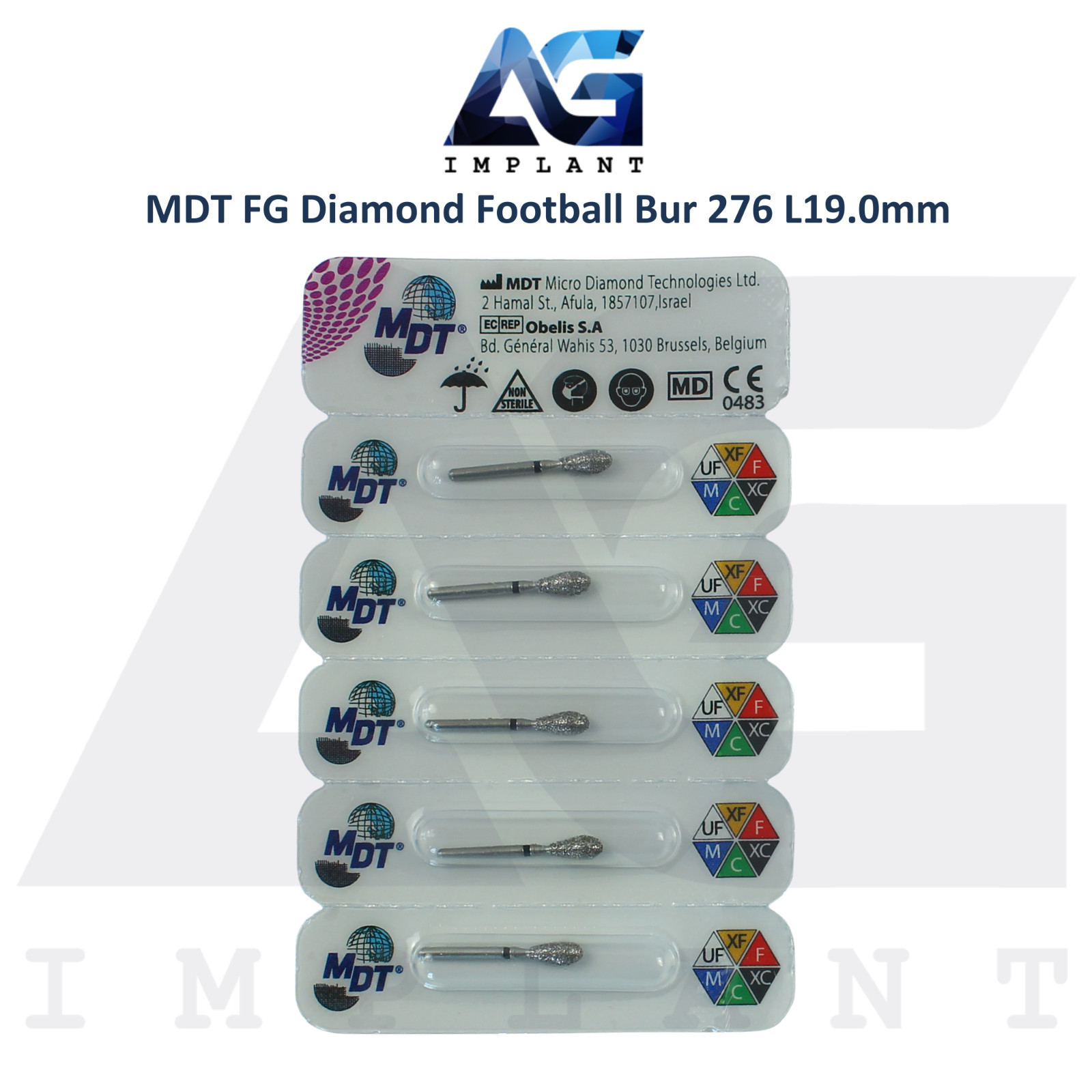 MDT Dental FG Diamond Coated Football Bur 276 L19.0mm Contouring & Shaping