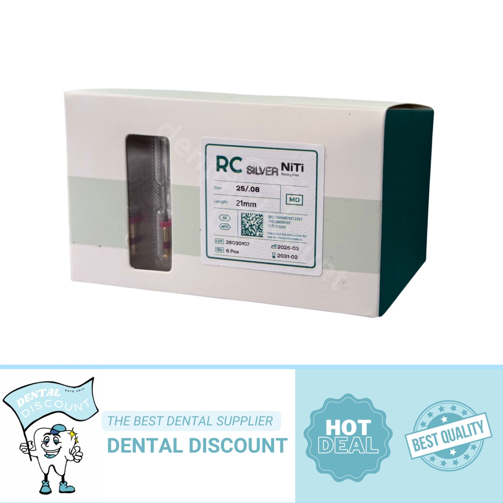 Dental Silver Endodontic Reciprocating NiTi Root Canal Files Rotary 21mm R25 6pc