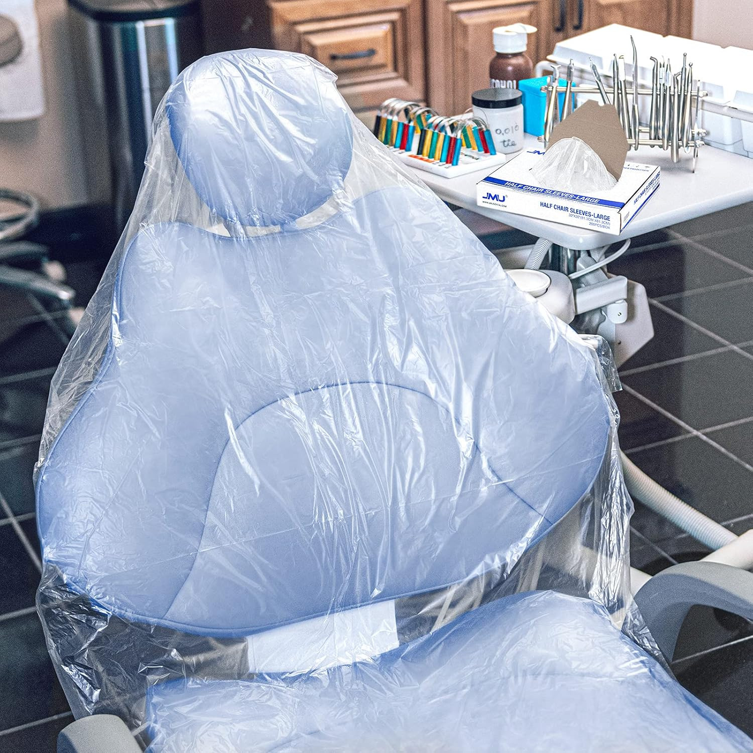 200Pcs Dental Half Chair Cover, 32″ x 32″ Disposable Clear Plastic Sleeve Protec