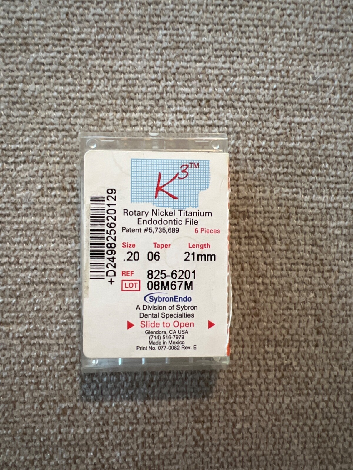 SybronEndo K3 Nickel-Titanium Files NiTi Endo Files K3 .20/.06 21mm