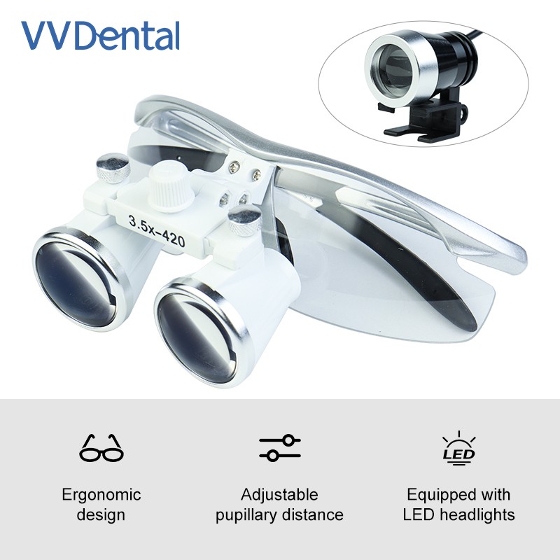 2.5X 3.5X Dentist Loupes Dental Binocular Glass Magnifier with 3W Led Light