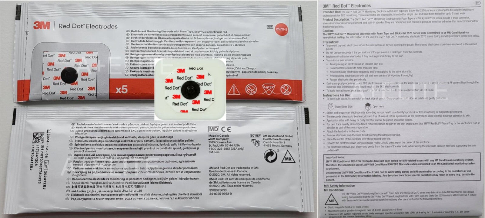 3M 2570-5 RED DOT ECG Radiolucent Monitoring Electrode 1.56″x1.25″ 5/BG 2-PK!